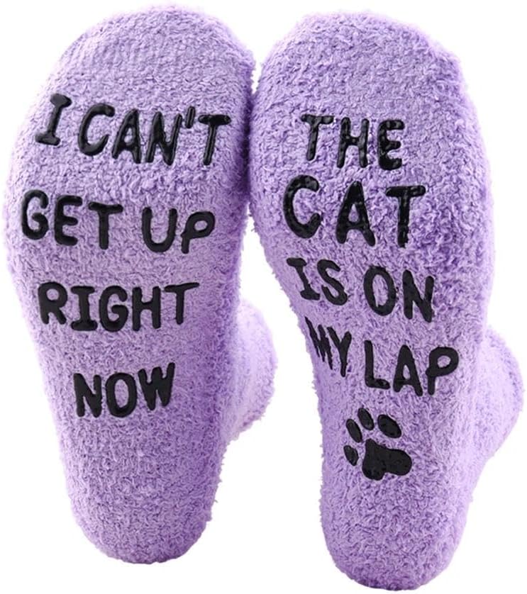 Cat Owner Gifts for Women Kitty Lover Birthday Gift to Daughter Sister Pet Owners Cat Mom Fuzzy Socks Presents for Friends Family