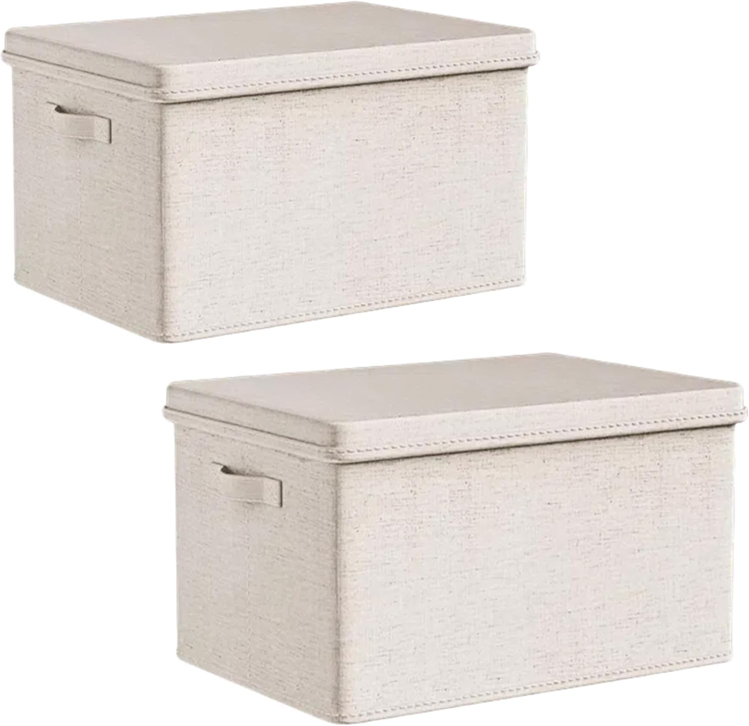 Large Fabric Storage Bins with Lids 44 * 30 * 29cm, 2-Pack Storage Baskets for Closet, Large Linen Organizers and Storage Bins for Bedroom, Collapsible Baskets and Bins with Handles, Off White