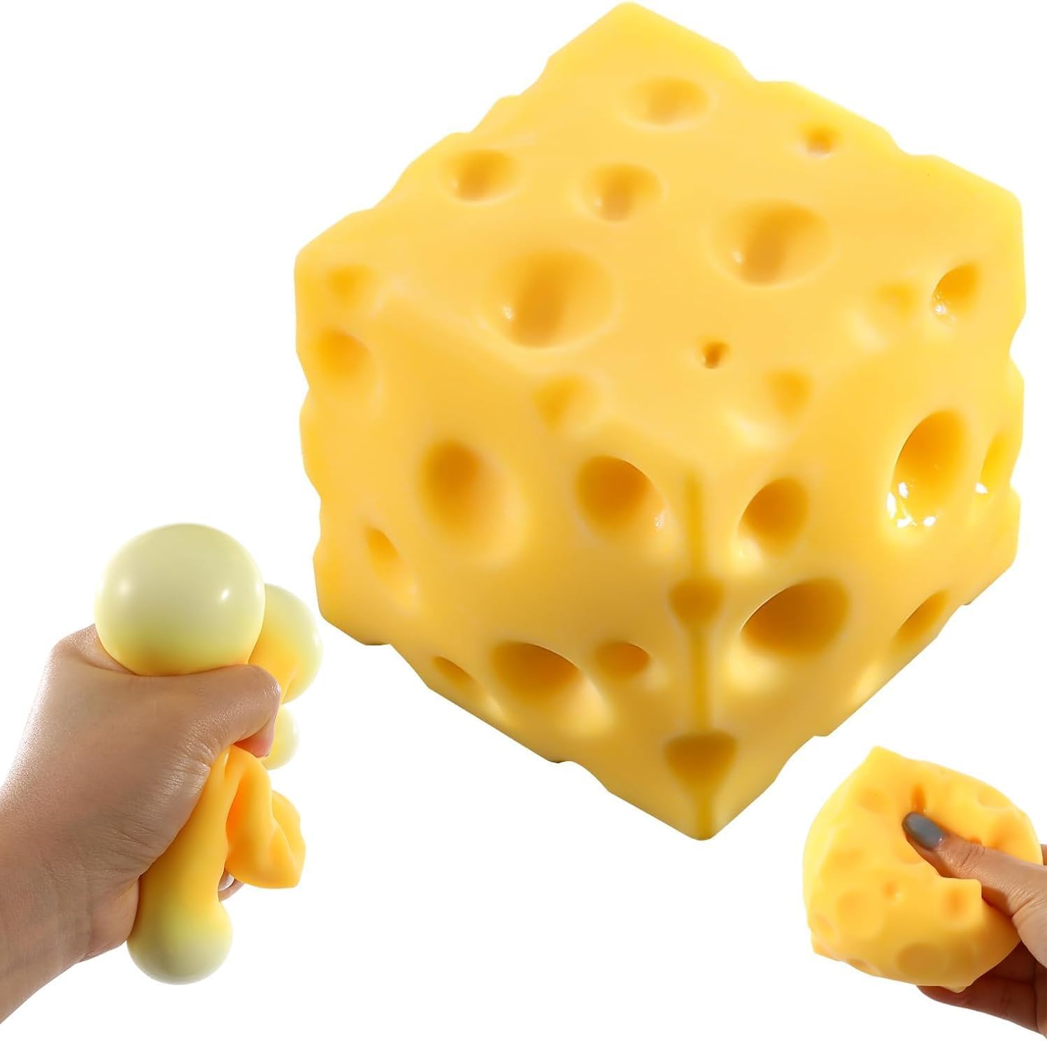 Realistic Cheese Squishy Stress Reliever, Yellow Square Squeeze Fidget Item, Slow-Rising Anti-Stress Desk Accessory for Office Workers & Adults