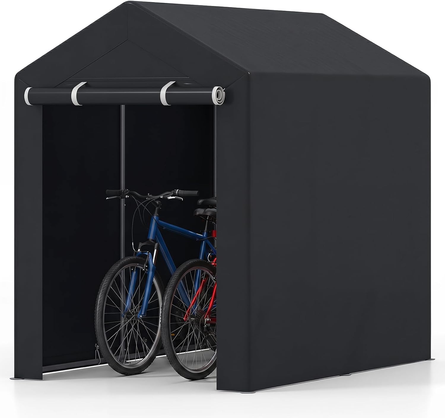 Goplus 6 x 4 FT Heavy-Duty Portable Storage Shed, Waterproof Outdoor Carport Garage Tent w/Roll-up Zipper Door, Sun-Protective Canopy, Galvanized Metal Shelter for Bike, Lawn Mower, Garden Tools