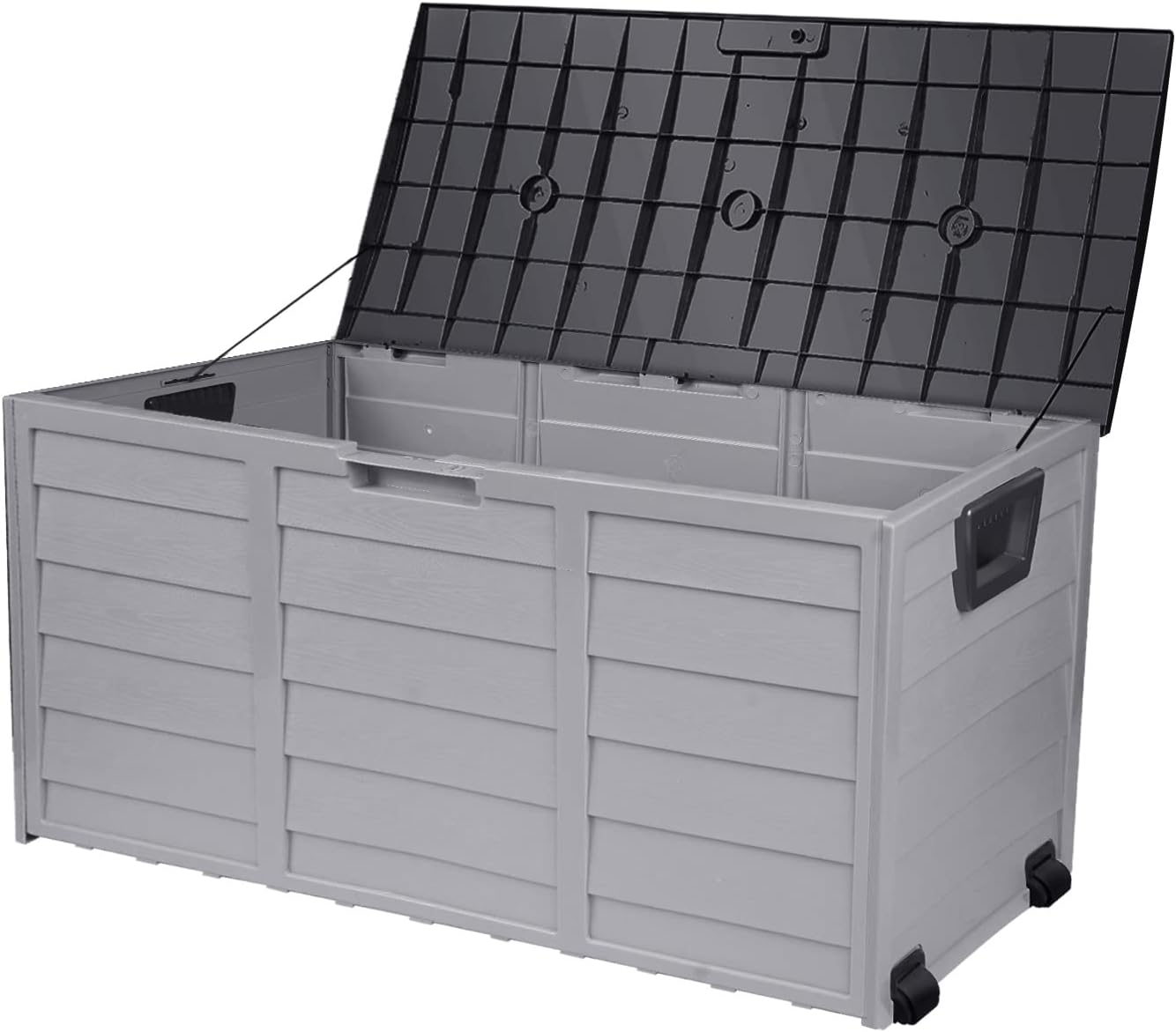 LI LIVSIP 290L Outdoor Storage Deck Box Bench, Waterproof & Lockable Large Storage Box Container Bench with Wheels & Handle for Cushion Pillow Toys Garden Tools, Black & Grey