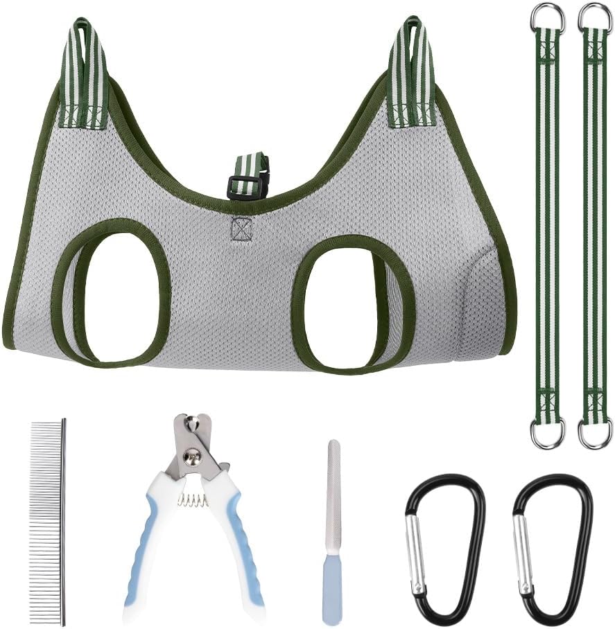 Dog Grooming Hammock - Hanging Harness for Nail Clipping & Trimming, Sling Holder for Nail Trimming, Grooming Restraint Bag for Claw Care (Army Green, S)