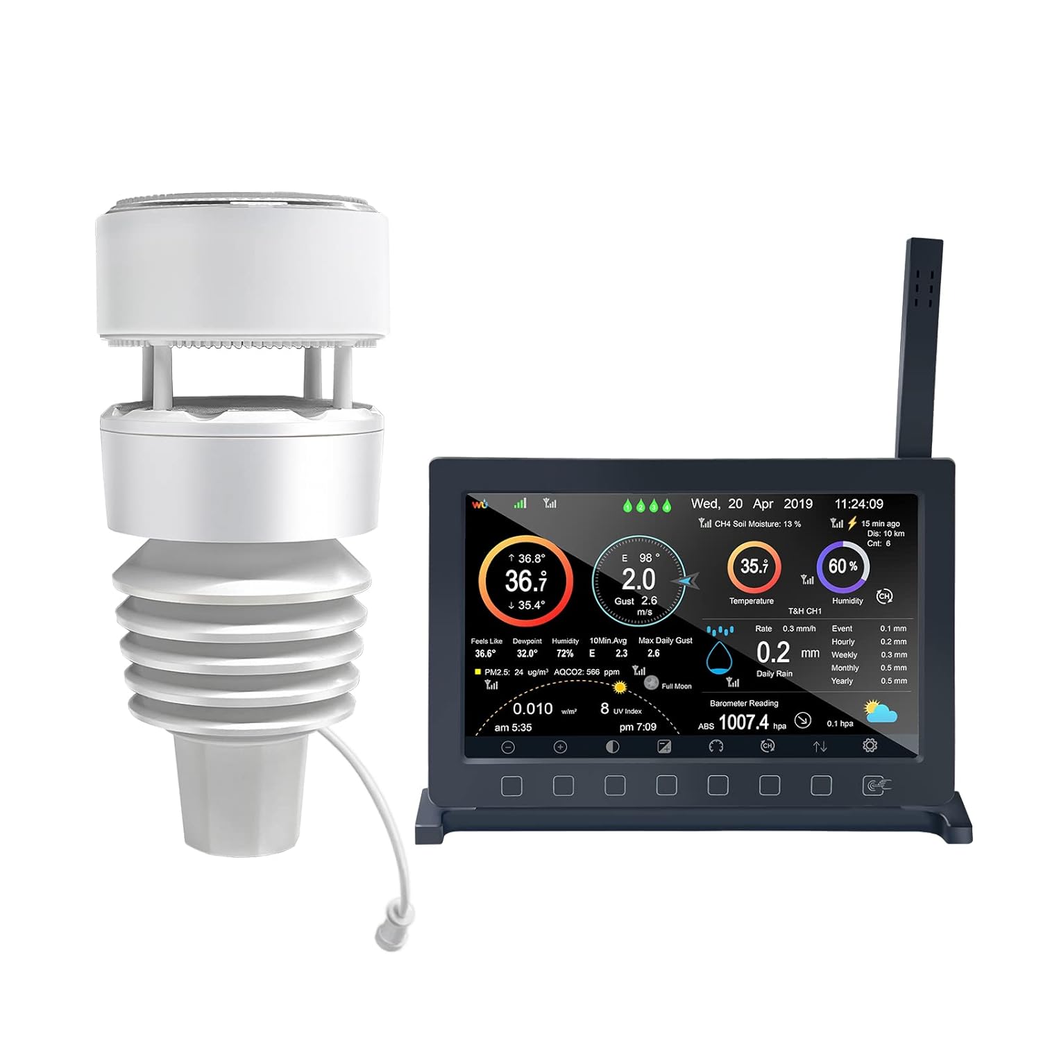 ECOWITT Wittboy Pro Weather Station HP2564, Includes 7 Inch HP2560 TFT Display Console and WS90 Outdoor Solar Powered Weather Sensor, Supports WU/WeatherCloud/Wow/Ecowitt Servers, 433 MHz