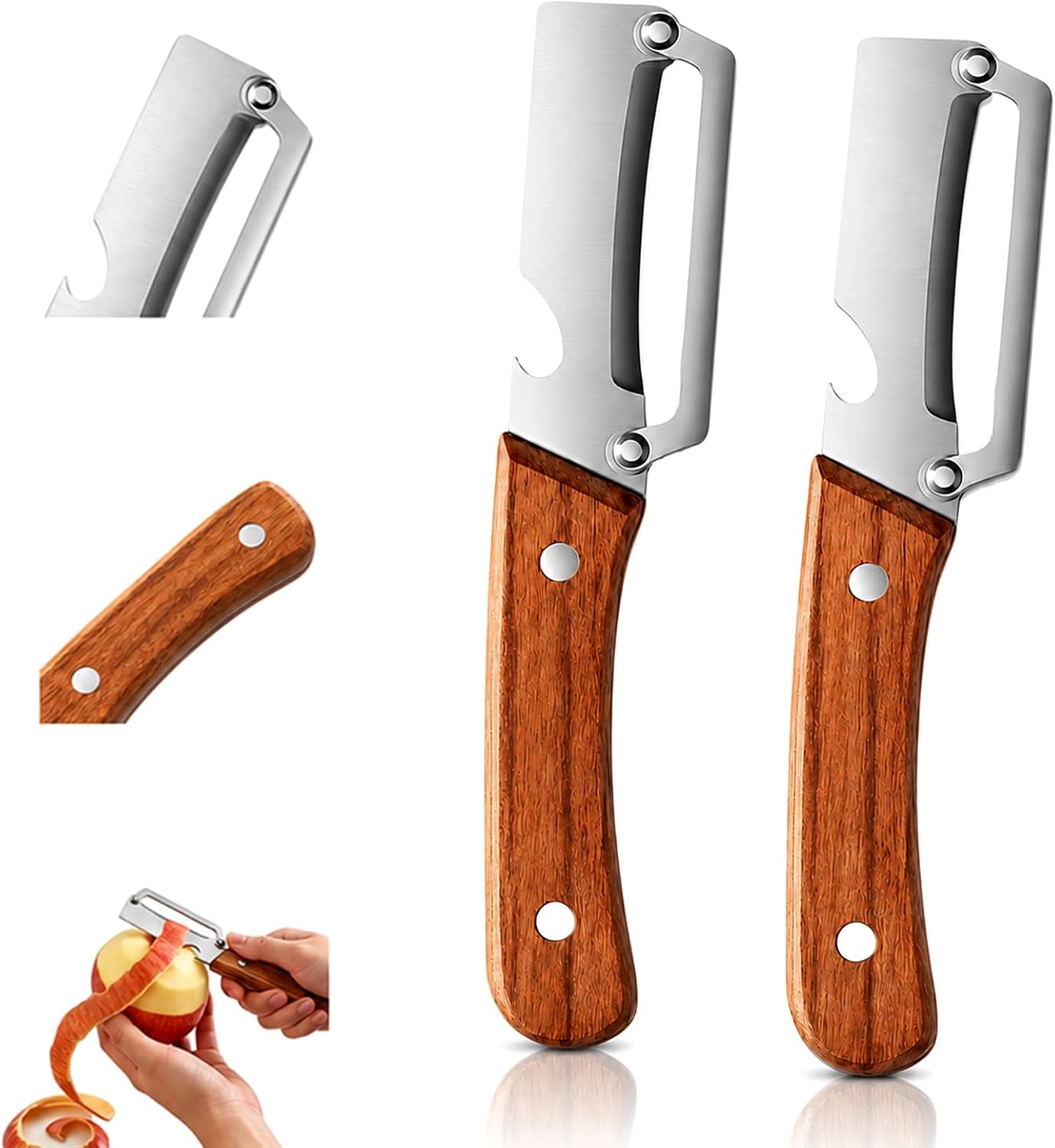 Cartorya Peeler Cartorya Peele Elite Peeler - Multi-Functional Stainless Steel Vegetable Fruit Peelers with Ergonomic Wooden Handle&Bottle Opener for Home Chefs, Kitchen Gadgets,Camping2Pcs
