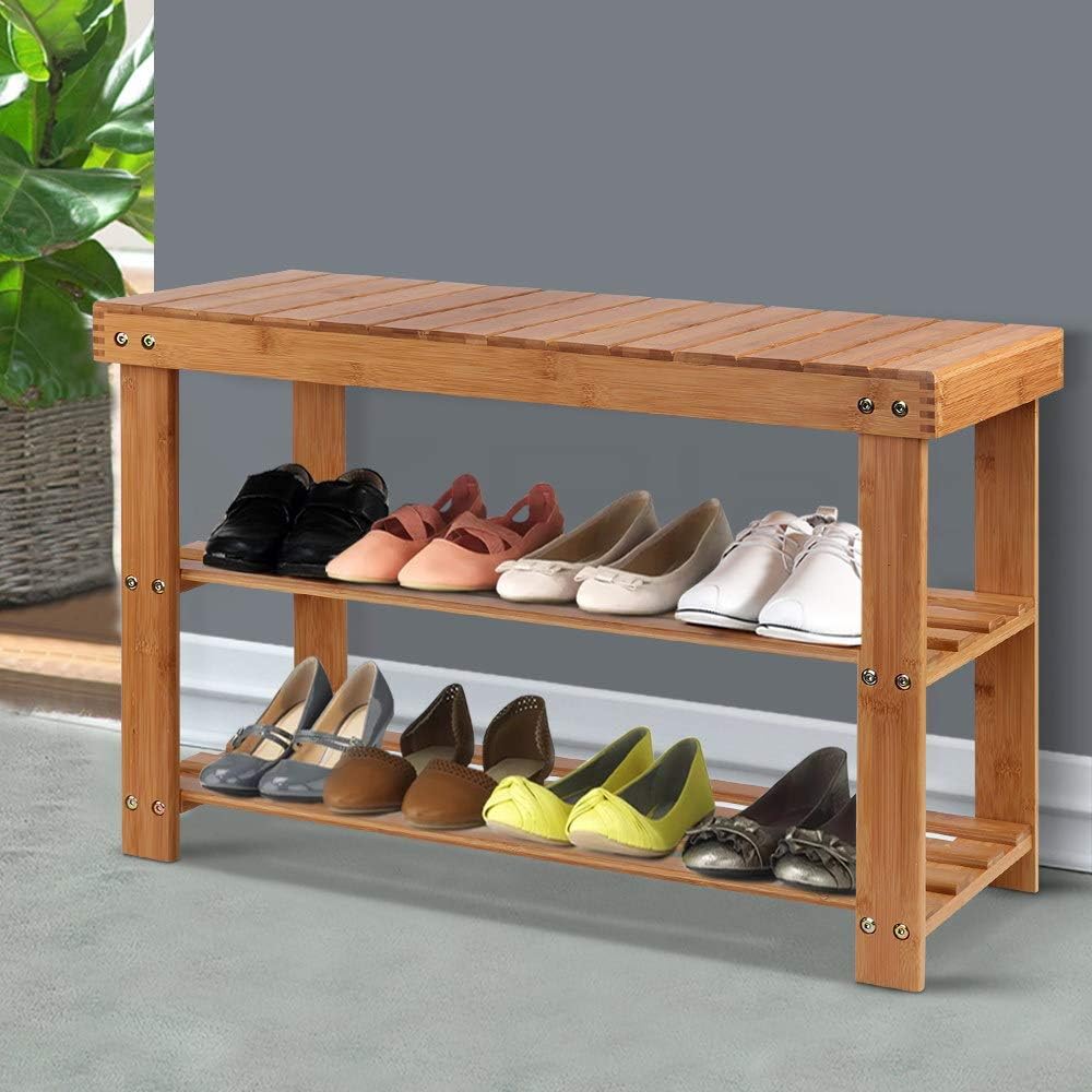 Artiss Shoe Rack Bench, Bamboo Shoes Storage Cabinet Organiser Benches Seat Ottoman Stool Organizer Home Decor Indoor Outdoor Bedroom Bathroom Hallway Furniture, Durable and Strong Natural