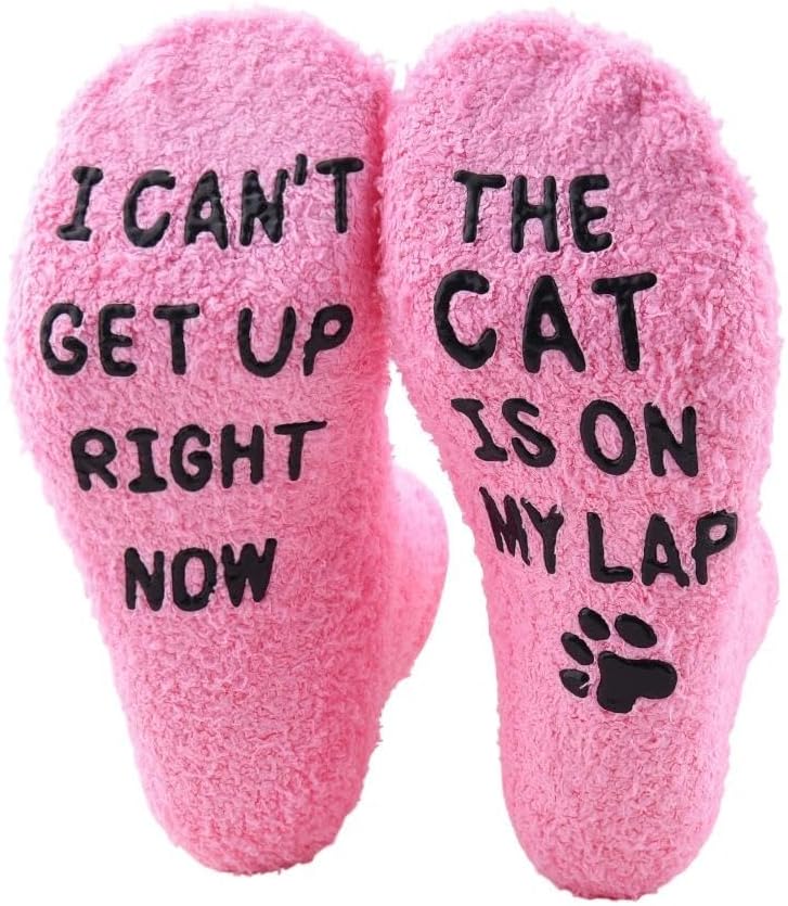 Cat Owner Gifts for Women Kitty Lover Birthday Gift to Daughter Sister Pet Owners Cat Mom Fuzzy Socks Presents for Friends Family