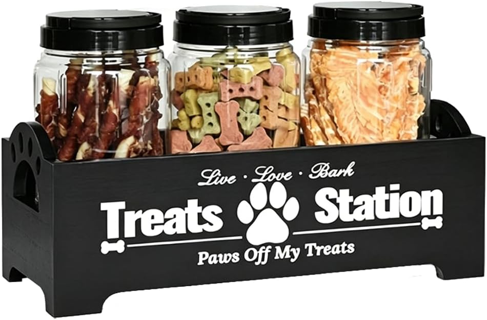Dog Treat Container with Handles, Pet Snack Container, Food Storage Container, Snack Organizer Box, for Dog Cat (Black)