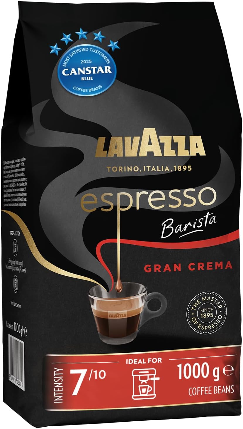 Lavazza, Espresso Barista Gran Crema, 1 Kg, Drum Roasted Coffee Beans, Ideal for Espresso Coffee Machines, Aromatic Notes of Dried Fruit and Flowers, Arabica and Robusta, Intensity 7/10, Light Roast