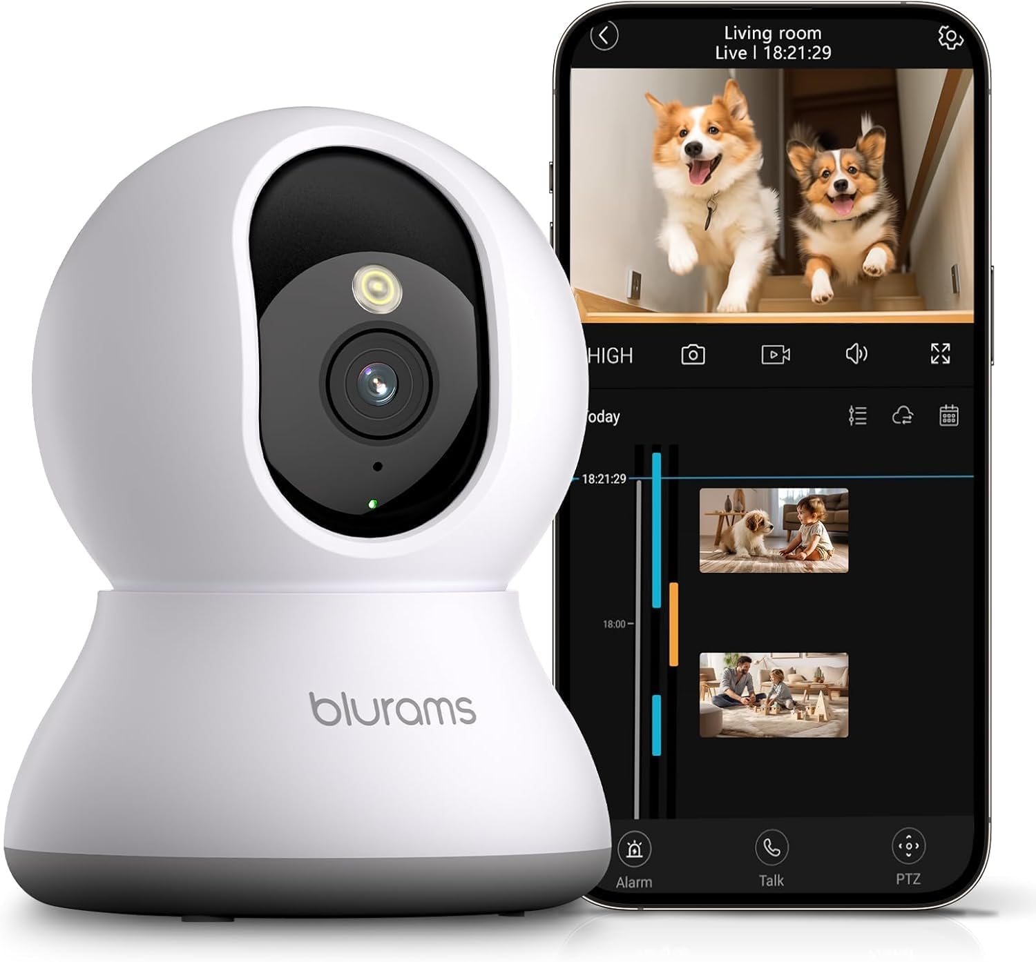 blurams 2K Indoor Security Camera, Color Night Vision, AI Detection, 360° Pet & Dog Camera with Phone App, PTZ WiFi Camera for Home Security, 5GHz/2.4GHz, Motion Tracking, 2-Way Audio
