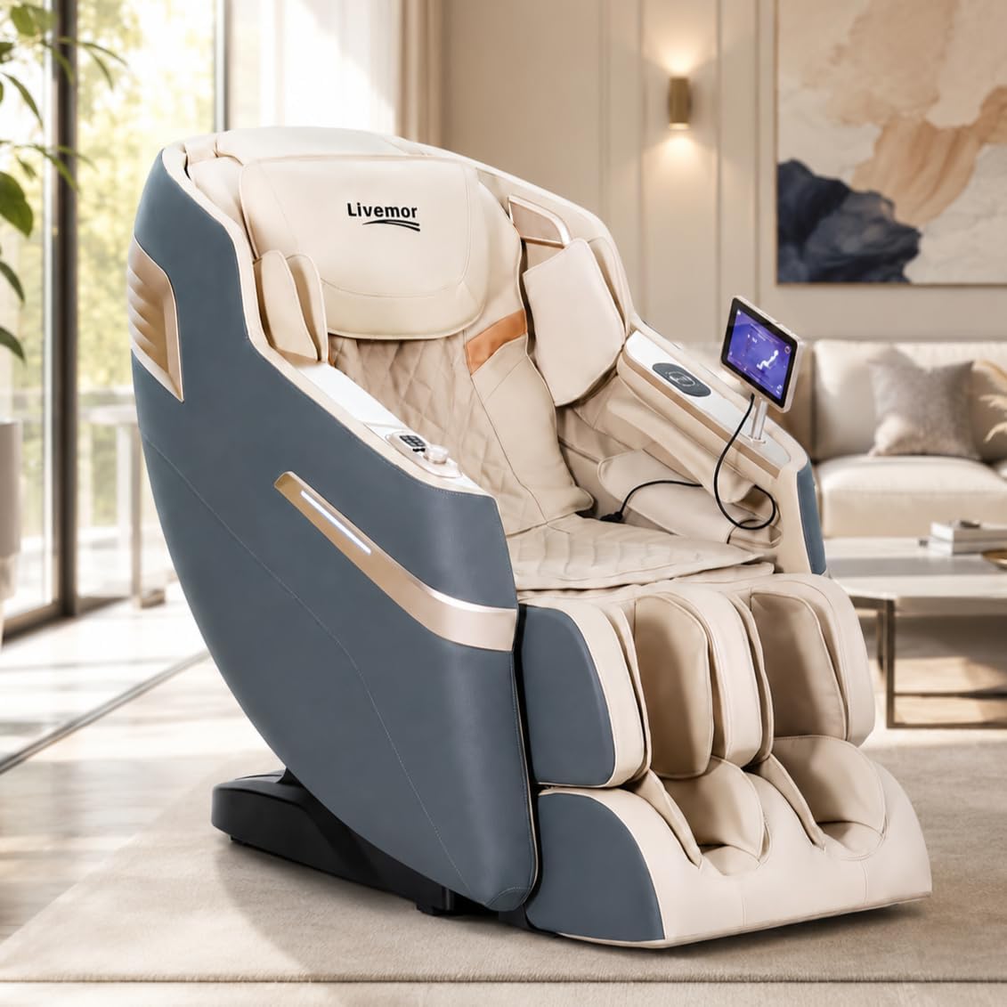 Livemor 2026 4D Massage Chair Recliner - Full Body Zero Gravity with Heat & Airbag Compression, SL-Track Neck & Back Massager, Bluetooth Speaker & Foot Roller, Deep Tissue Lounge Chair