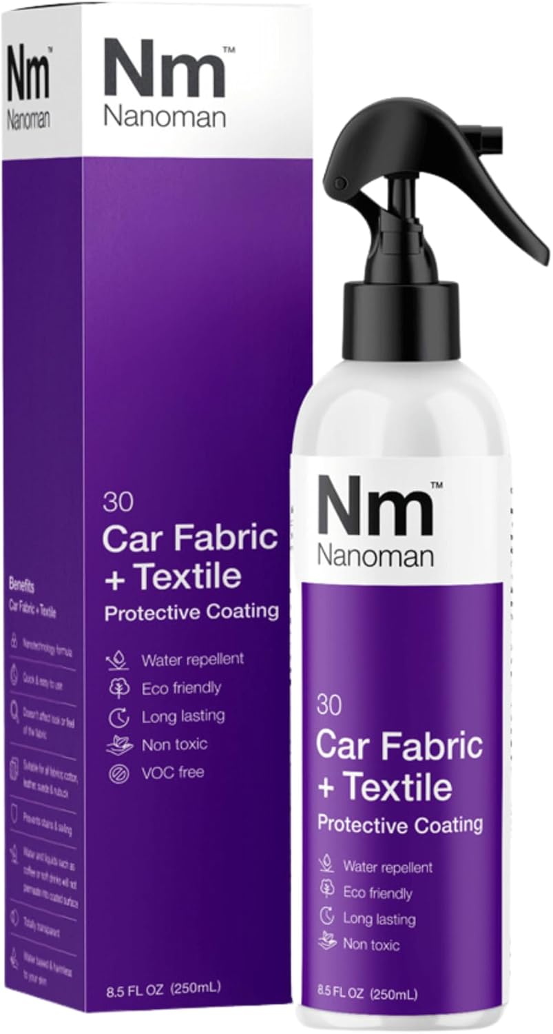 Nanoman Nano-Technology Car Fabric & Upholstery Care (250ML) Hydrophobic Waterproof Protector and Stain Guard for Auto Interior Fabrics, Seats, Carpets and Floor Mats.