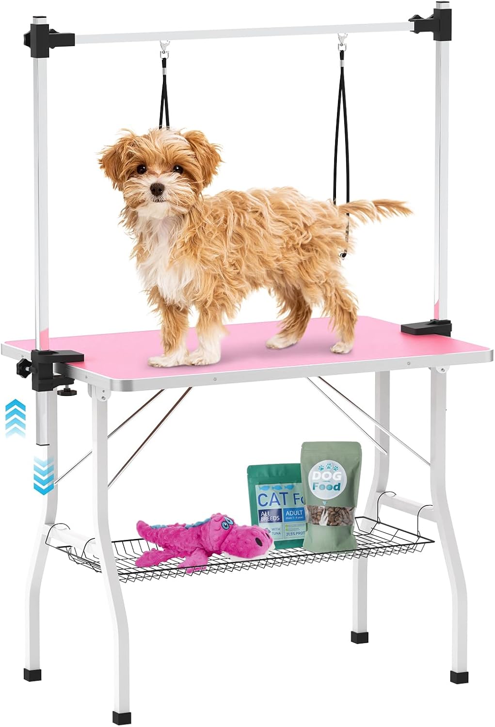 Advwin Dog Grooming Table - Foldable and Portable Pet Bath Salon Table with Non-Slip Tabletop, Adjustable Height Grooming Arm and 2 Loops - for Cats and Pets