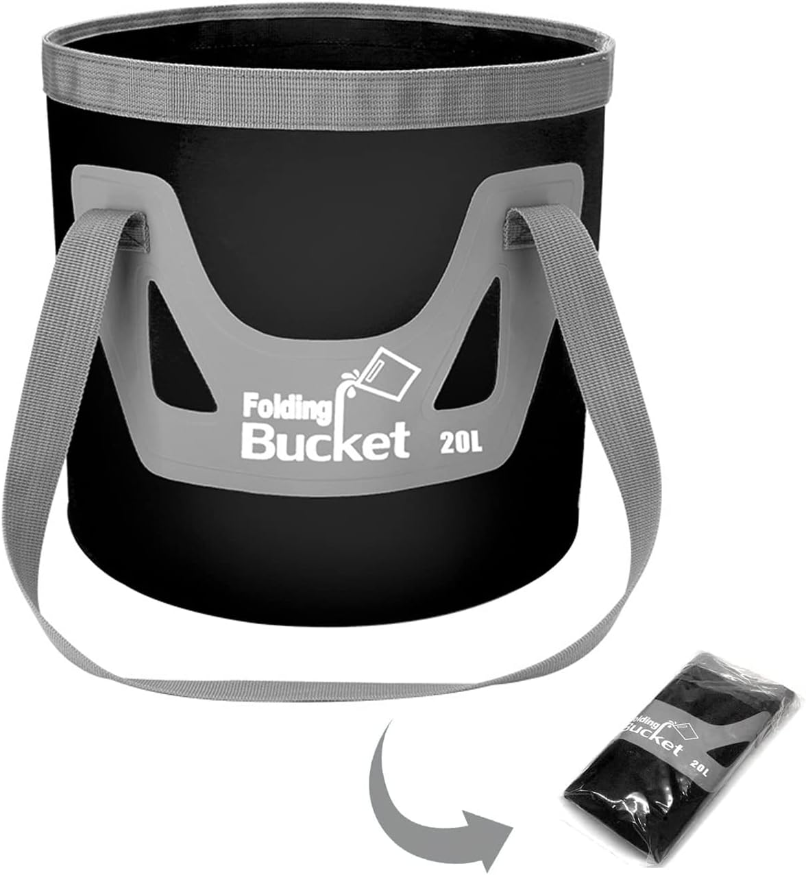 Collapsible Bucket with Handle,20L Camping Water Storage Container Portable Folding Bucket,Ultra Lightweight for Fishing, Camping, Hiking, Backpacking, Outdoor Survival, Car Washing (Black)