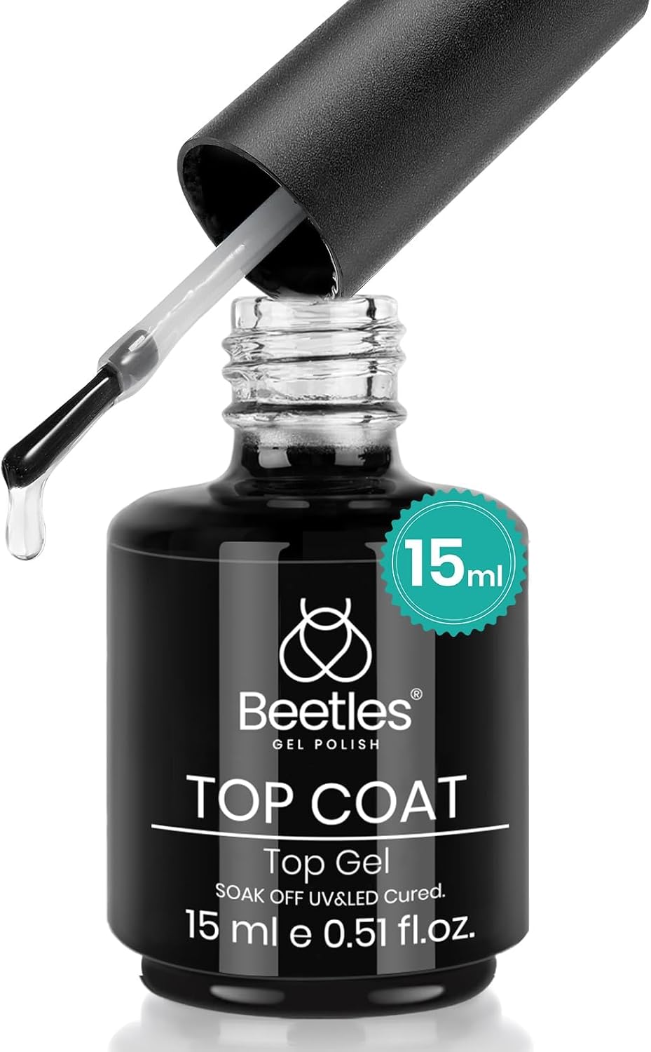 Beetles No Wipe Gel Top Coat 15ml, Clear High Shine Finish for Gel Nails, Long Lasting Soak Off UV LED Cure Sealer for Natural Acrylic Extension Nail Art Manicure