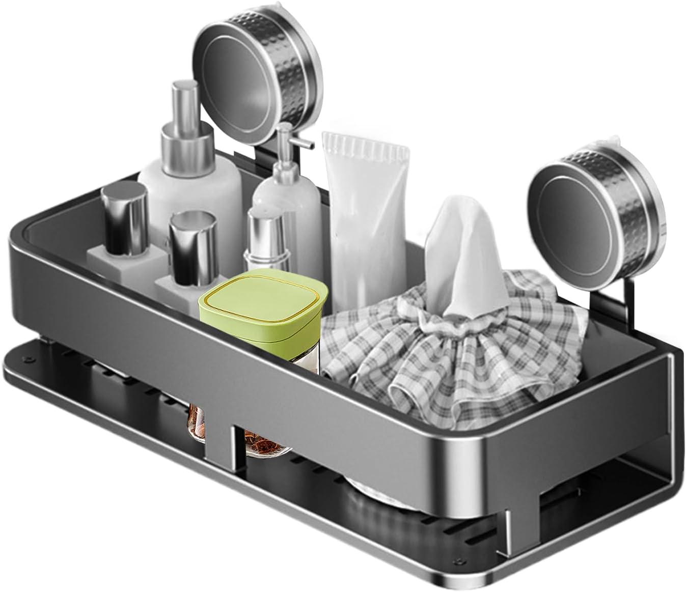 Seasoning Shelf - Wall-Mounted Seasoning Organizer,Suction Cup Storage Rack with 5 Hooks Kitchen Gadget for Tile Glass Metal Marble Home Pantry Living Room Apartment Rv Camping