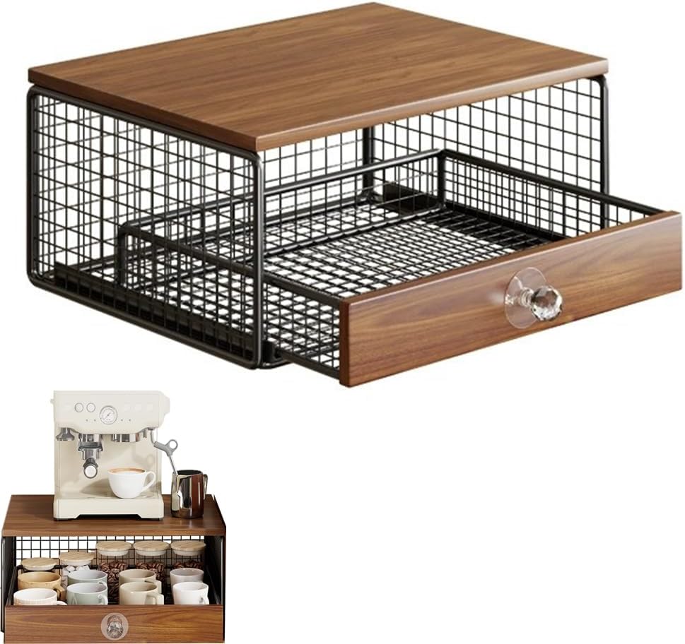 Coffee Maker Countertop Organizer, Pod Drawers, Coffee Capsule Pod Holder,Integrated Design Requires No Assembly. Slidng Storage Pod Baskets, Pod Stans