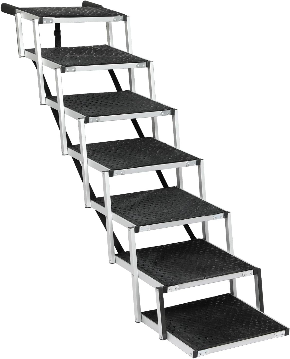 PaWz 7 Steps Dog Ramp Adjustable Height Stair Car Dog Folding Portable Aluminium, Extra Wide Pet Steps for Large Dogs with Non-Slip Surface, Lightweight Pet Stairs for High Bed Cars SUV & Trucks