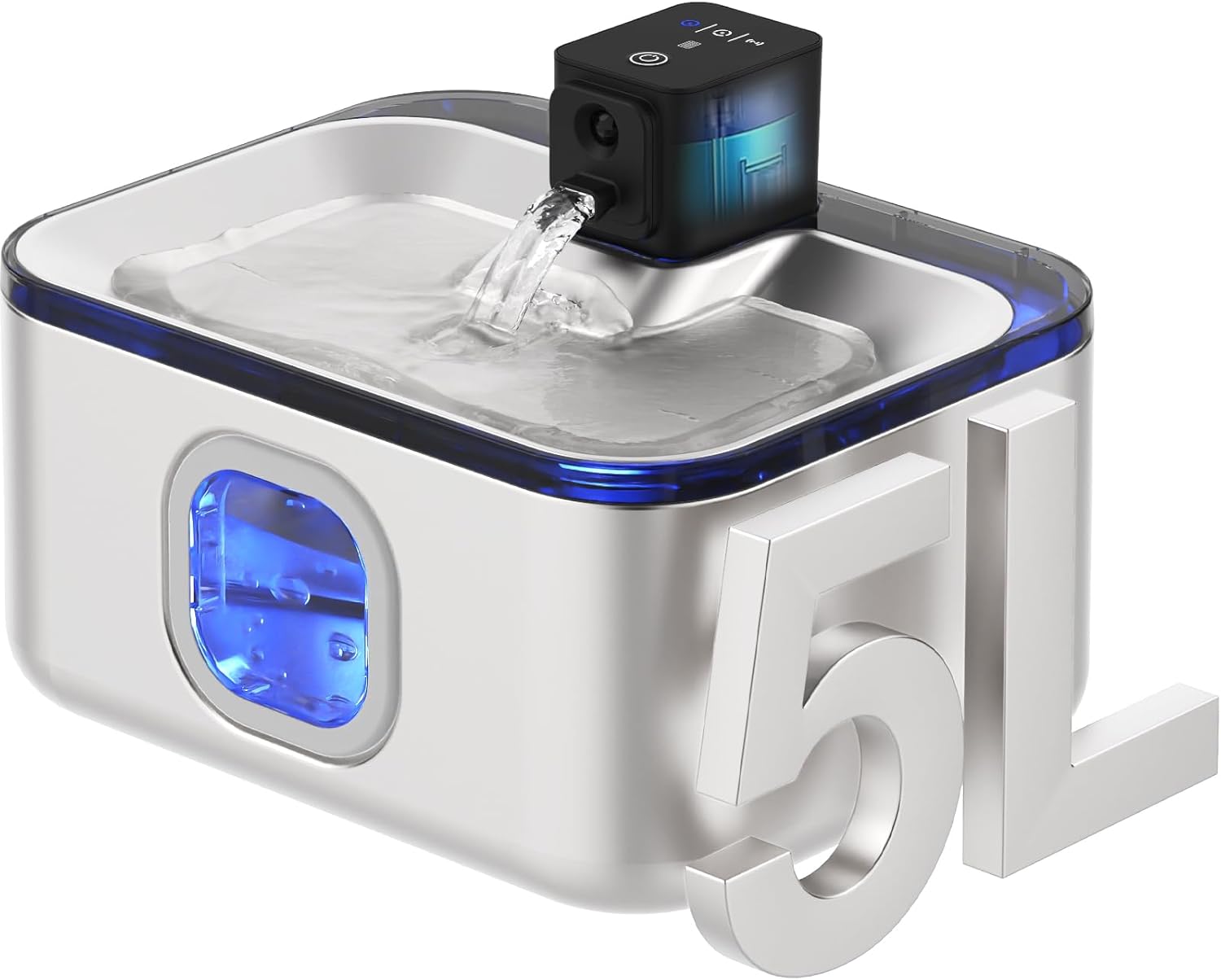 Advwin 5L/169oz Wireless Stainless Steel Cat Water Fountain, 4000mAh Battery Operated Rechargeable Pet Dog Water Dispenser Indoor, Automatic Pet Drinking Bowls with Motion Sensor & Quiet Pump