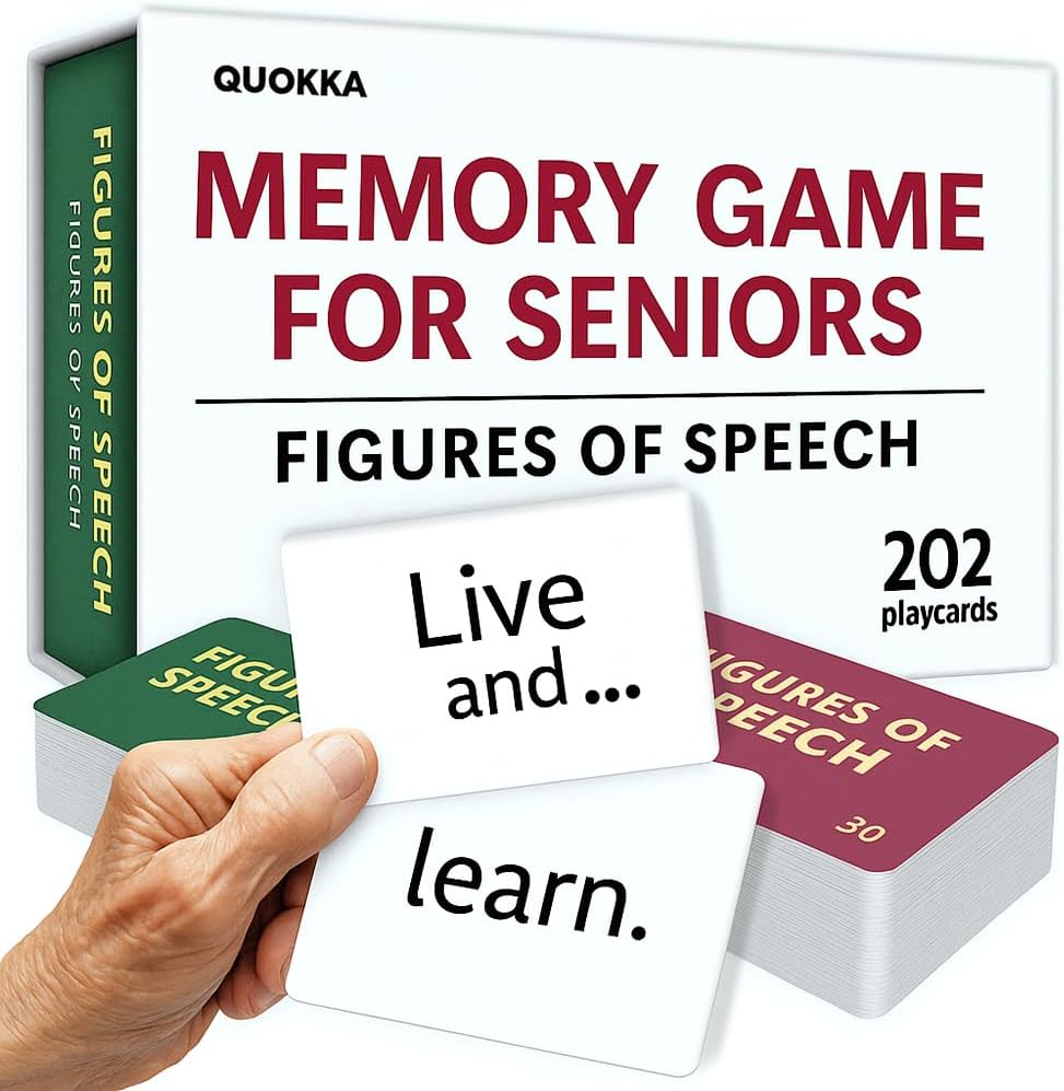 QUOKKA Figures of Speech Memory Card Game for Adults – 202 Playcards for Memory Games for Seniors – Activities for Dementia Patients - Large Print, Easy-to-Read Trivia Cards