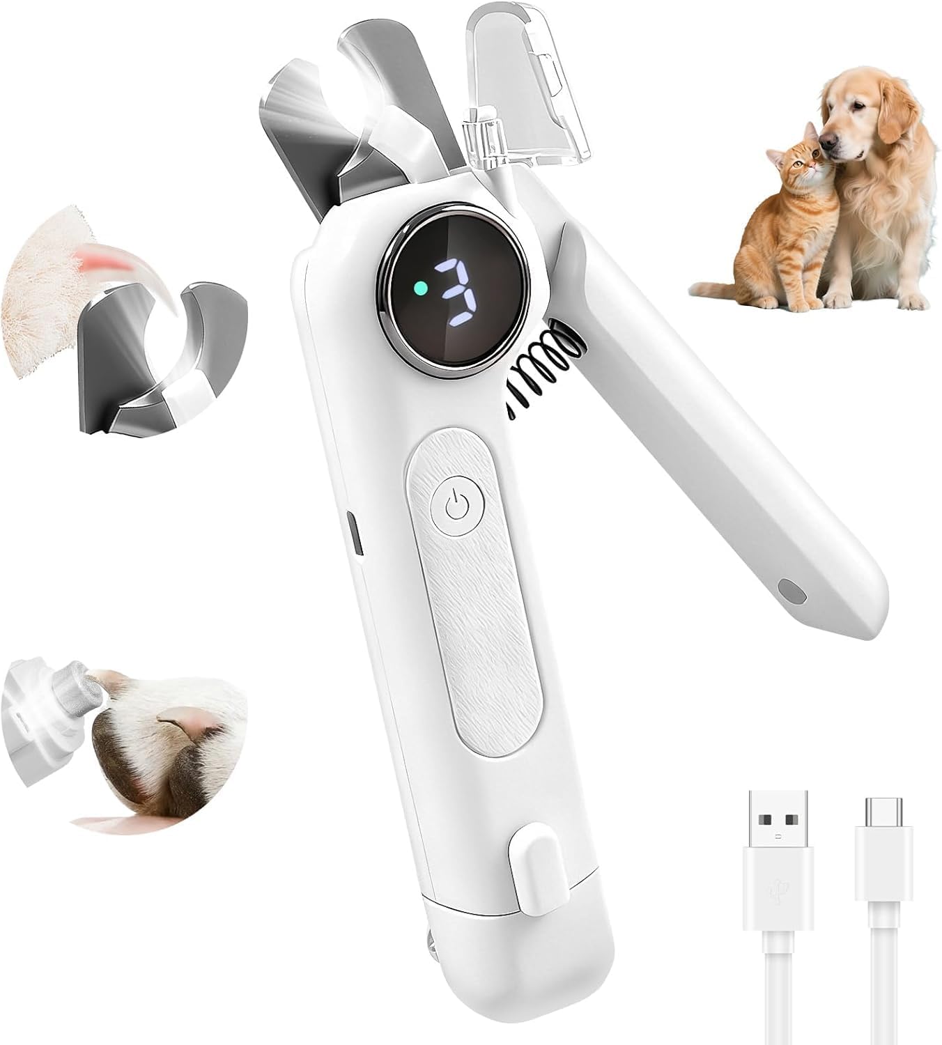 2 in 1 Dog Nail Clippers & Dog Nail Grinder for Large Medium Small Dogs Cats Claw Trimmer with 2 LED Lights & Splash Guard, Ultra-Quiet, USB Rechargeable Pet Claw Care Grooming