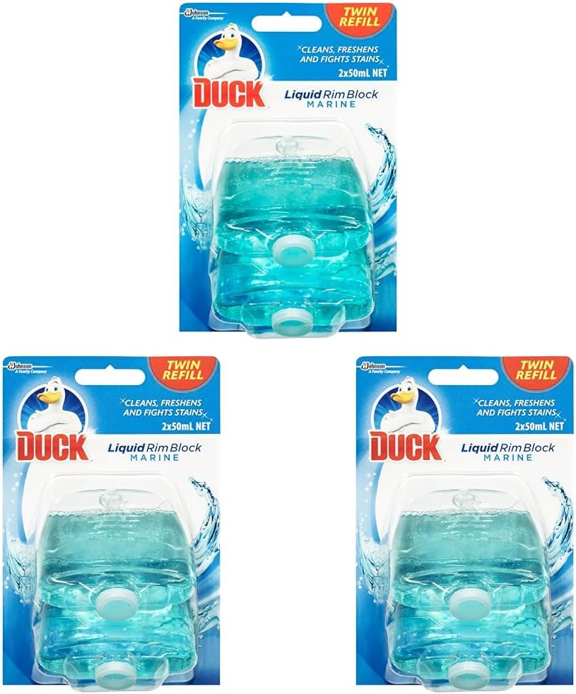 Duck Liquid Rim Block Toilet Bowl Cleaner, Twin Refill, Foam Cleaner for Toilet, Marine Fragrance, 50mL, 2 Count (Pack of 3)