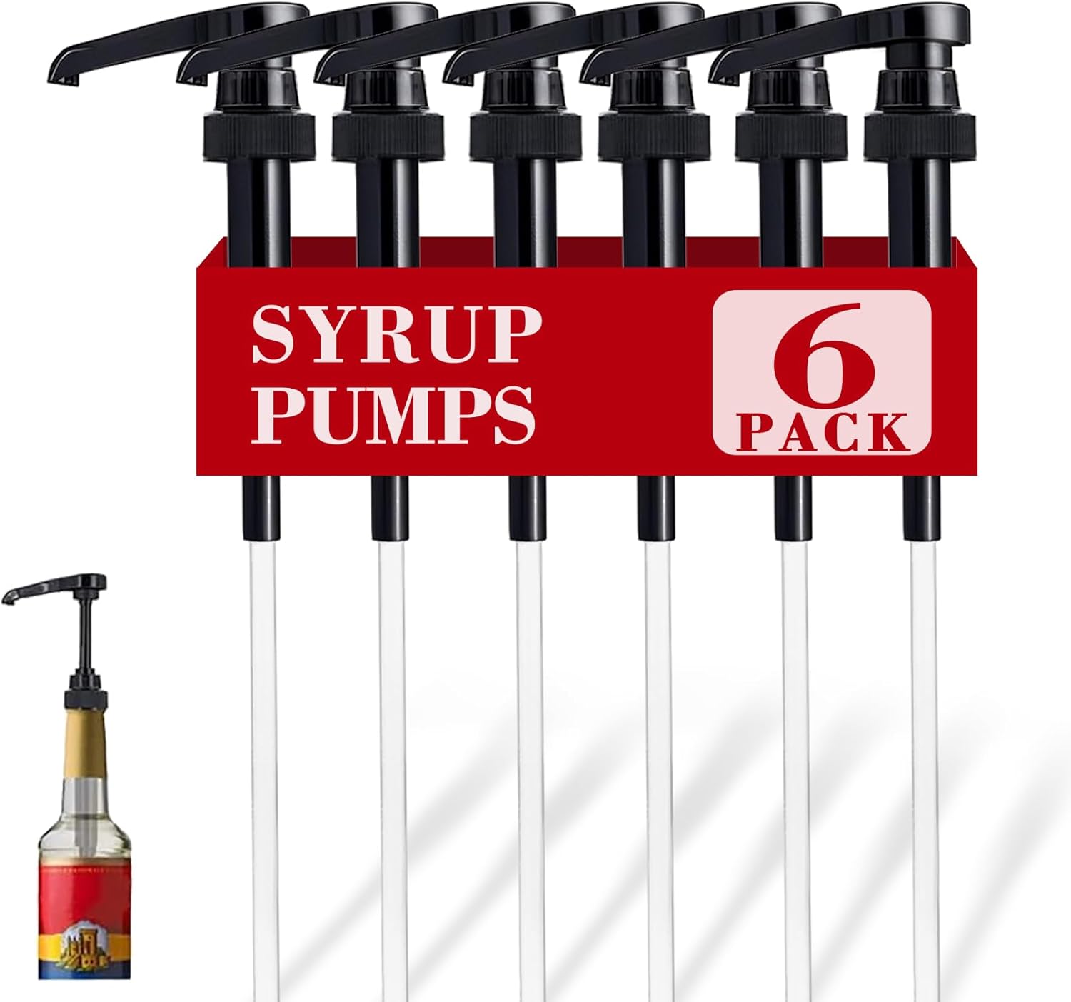 6 Pack Black Syrup Pumps Leak Proof Coffee Syrup Dispenser, Fits 25.4 Oz Coffee Flavoring Syrup Bottles, Great for Home & Coffee Bar Drinking Mixes, Cocktails, Beverage