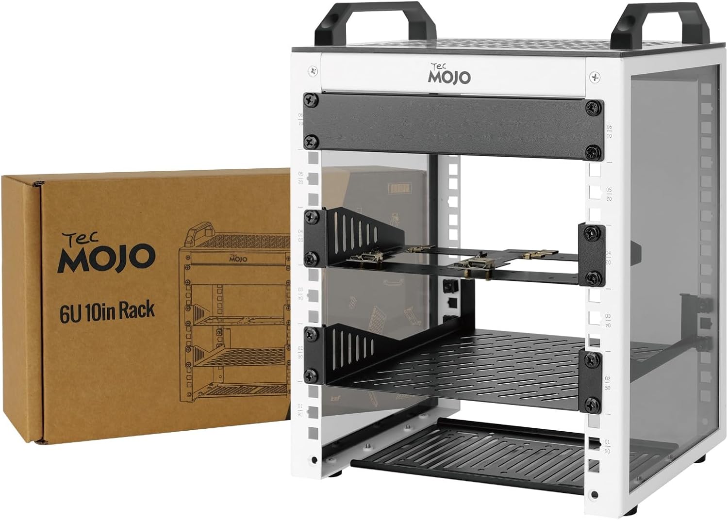 Tecmojo 6U Server Rack, 10 inch Wide 200mm Deep Desktop Rack with Shelf, Micro HDMl to HDMI Adapter Board, Blank Panel for 10 inch Servers, Network, Audio, and Video Equipment