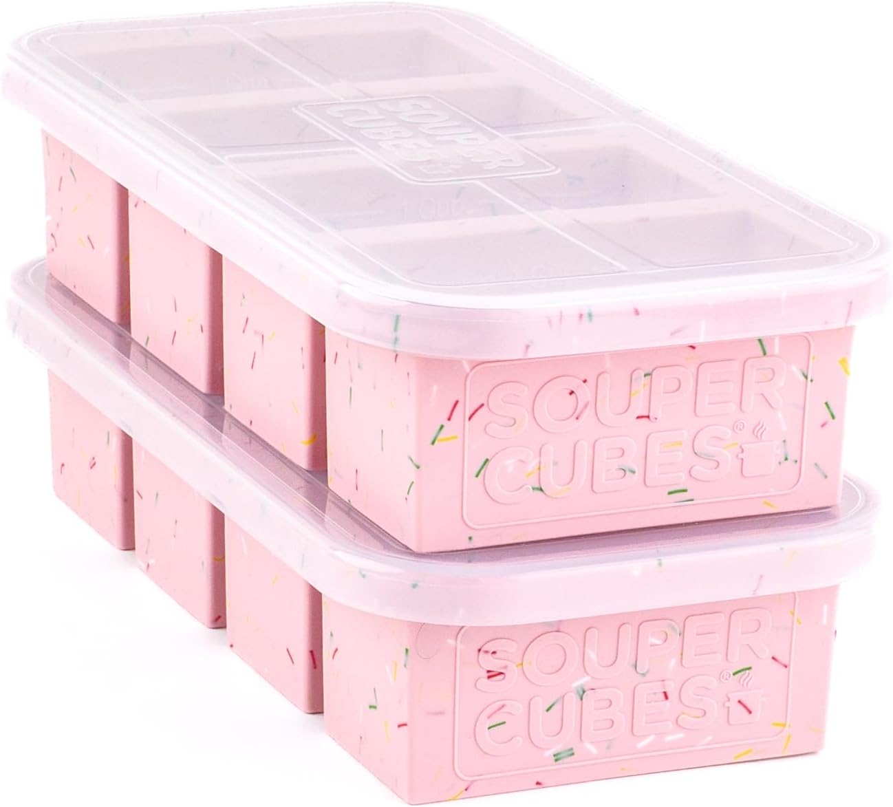 Souper Cubes 250 mL/1 Cup Silicone Freezer Tray with Lid - Freeze Soup, Sauce, Rice and More - BPA-Free Meal Prep Freezer Moulds - Cotton Candy - 2-Pack | 100% Platinum-Cured Silicone Freezer Cubes, Oven and Microwave Safe, Perfect for Freezing Soup, Protein, Grains and More