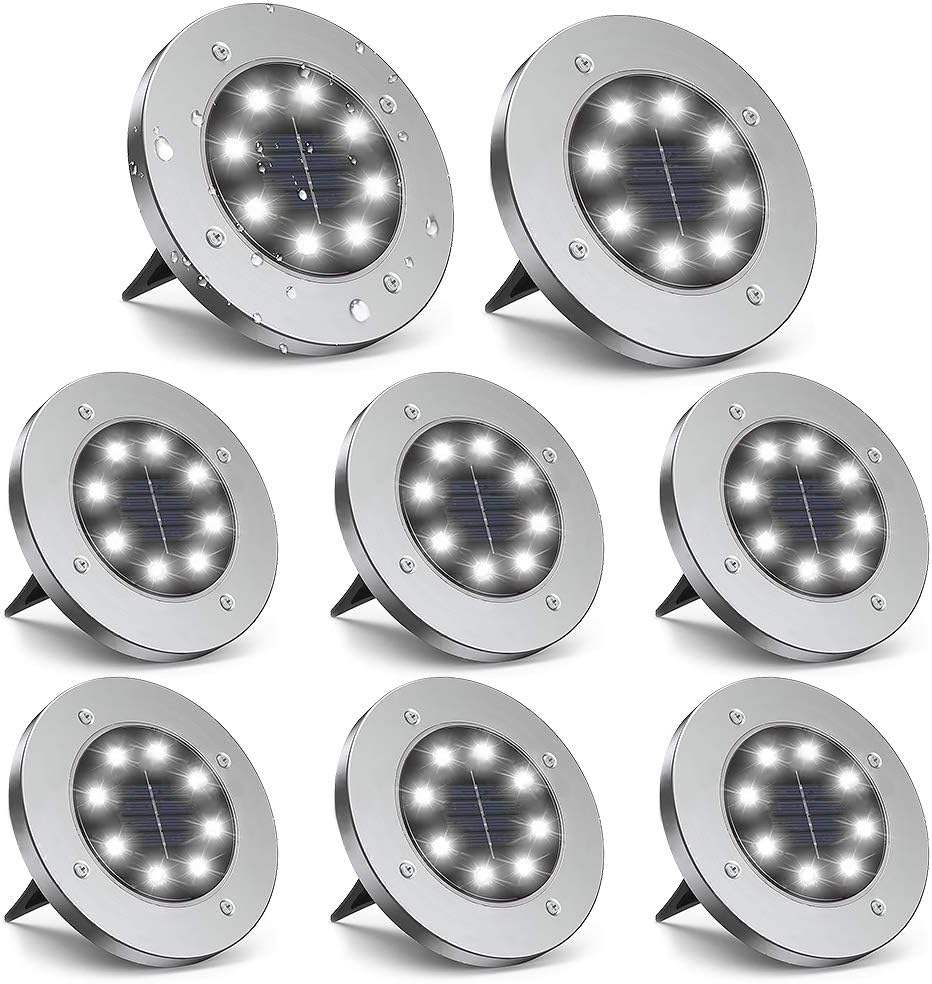 ZGWJ 8 Pack Solar Ground Lights,8 LED Upgraded Outdoor Garden Lights Landscape Lighting for Lawn Pathway Yard Deck Patio Walkway White