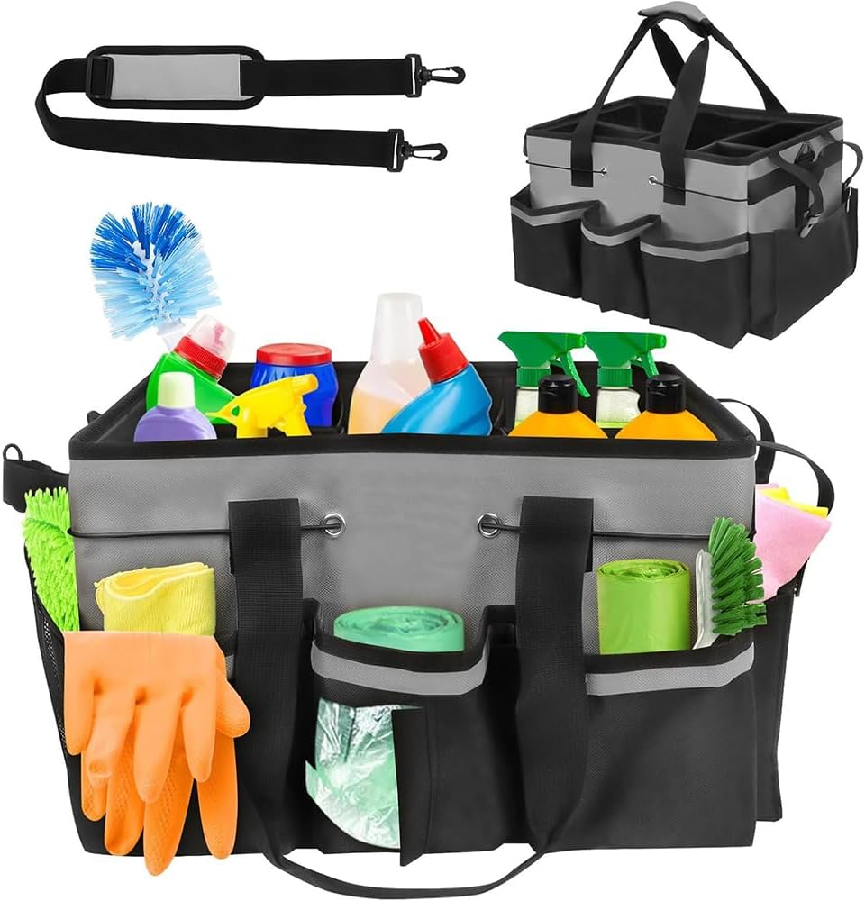 Cleaning Bags for Housekeepers, Cleaning Caddy Supplies Organizer, Multiple Compartments Cleaning Caddy Organizer, with Adjustable Shoulder Strap for Housework, Car Washing, Gardening