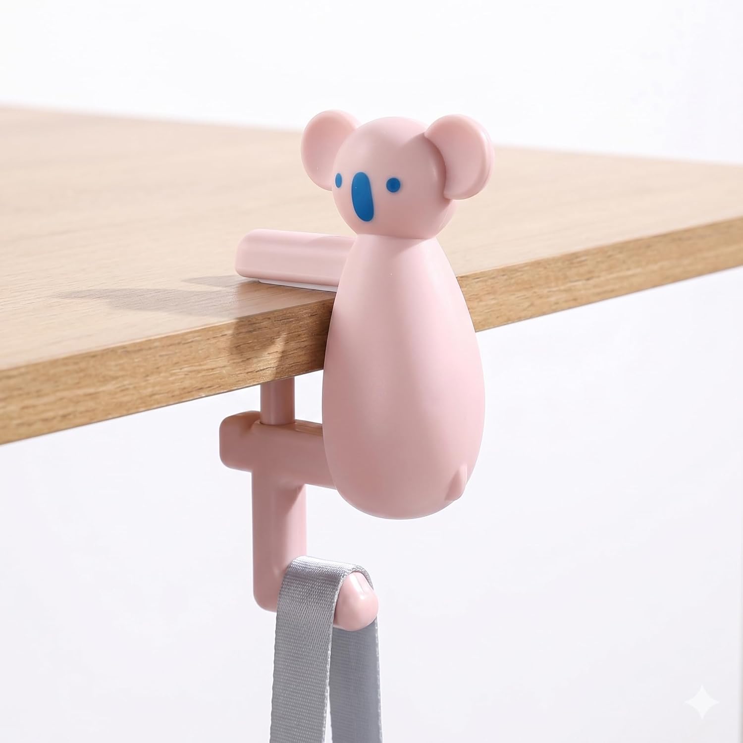 Cute Koala Purse Hook for Desk, Heavy Duty 22 Lbs Bag Hanger for Table, No Drill Anti-Slip Under Desk Hook Organizer for Backpack & Headphones, Aesthetic Office Accessories Gift (Pink-1Pack)