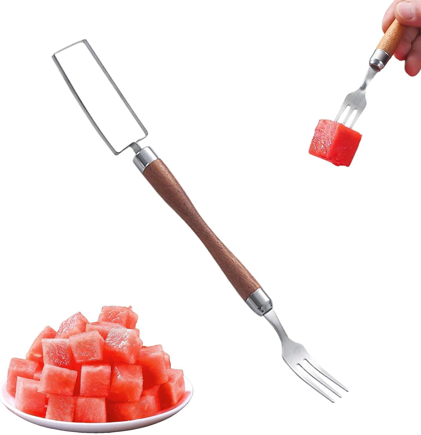 Watermelon Fork Slicer | Stainless Steel Double-Head Kitchen Gadget | Summer Fruit Watermelon Cube Cutter | for Fruit Salad BBQ Picnic Camping Home Celebrations