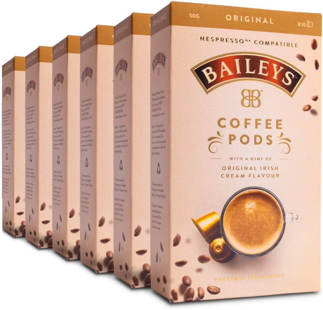 Baileys Nespresso Compatible Coffee Pods Original Irish Cream Australian Packed - 60 Pods (6x10 Pods Pack)