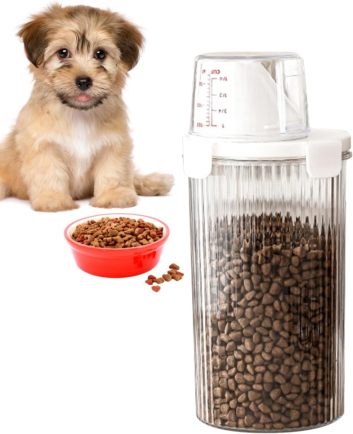 Dog Food Storage Container,Cat Food Storage Container with Lid | Candy Dispenser Organizer with Pouring Spout Measuring Cup, Large Capacity Pet Supplies for Storage Cabinet Organization