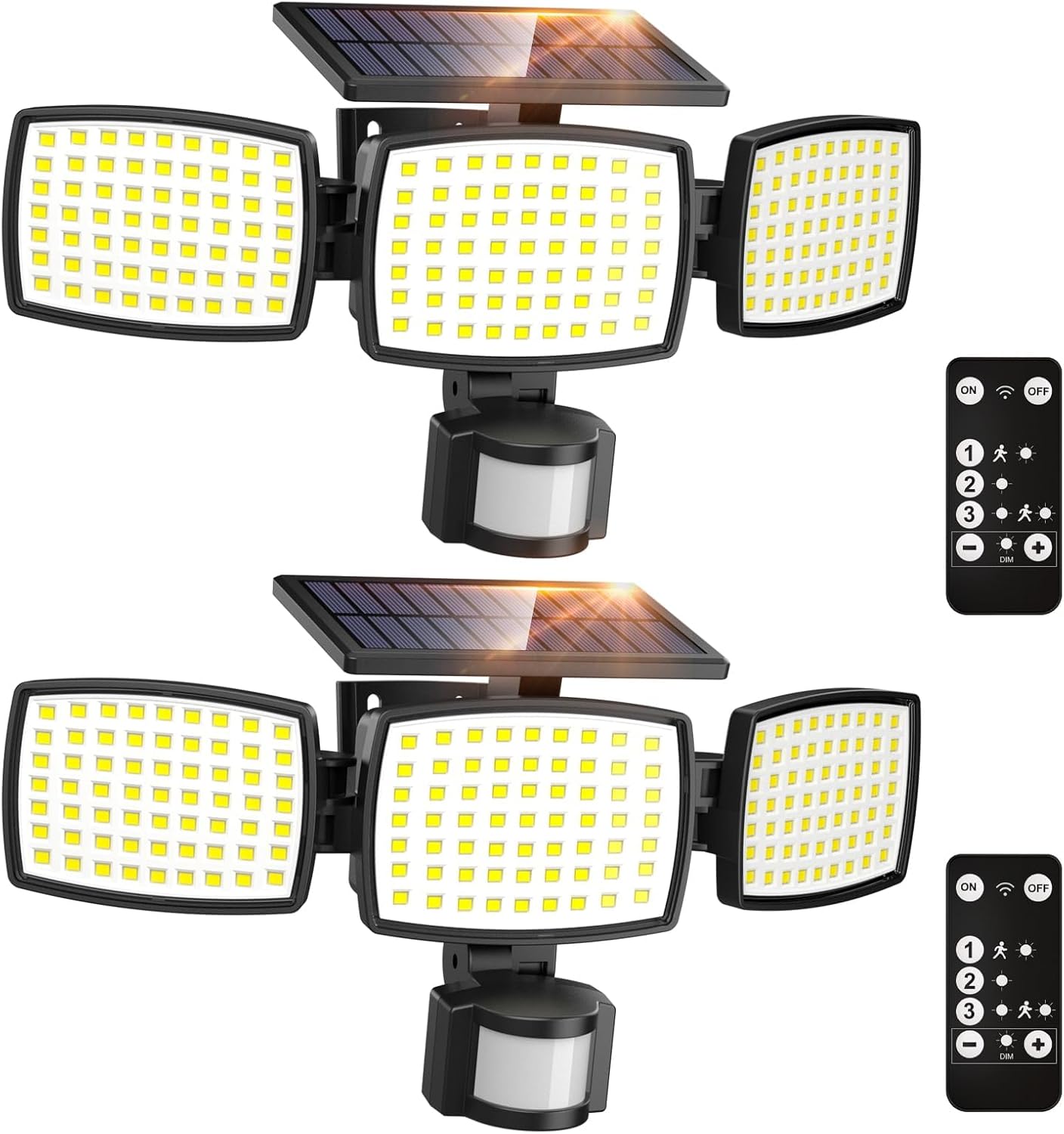 Quntis Solar Sensor Lights Outdoor, 189Led Motion Sensor Solar Lights with Remote 7000K, Outdoor Flood Light IP65 Waterproof, 3 Adjustable Heads, 270° Wide Angle Security Light for Garage Patio Yard