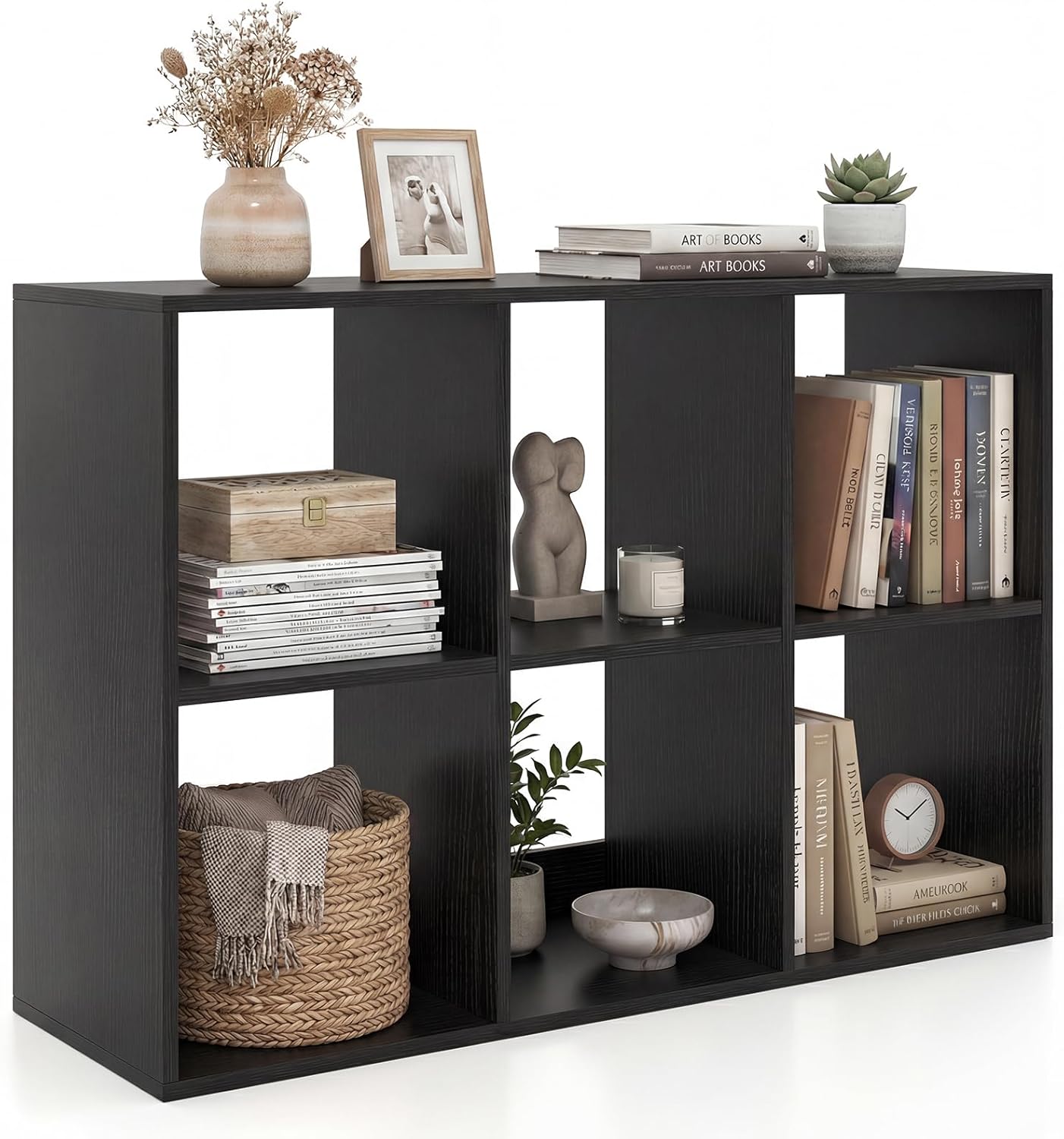 Giantex 6-Cube Open Bookshelf, Home 2-Tier Large Bookcase, Rustic Style Free-Standing Storage Shelf w/Anti-toppling Kit, Display Shelf, Open-Back Storage Unit Organizer for Bedroom, Living Room