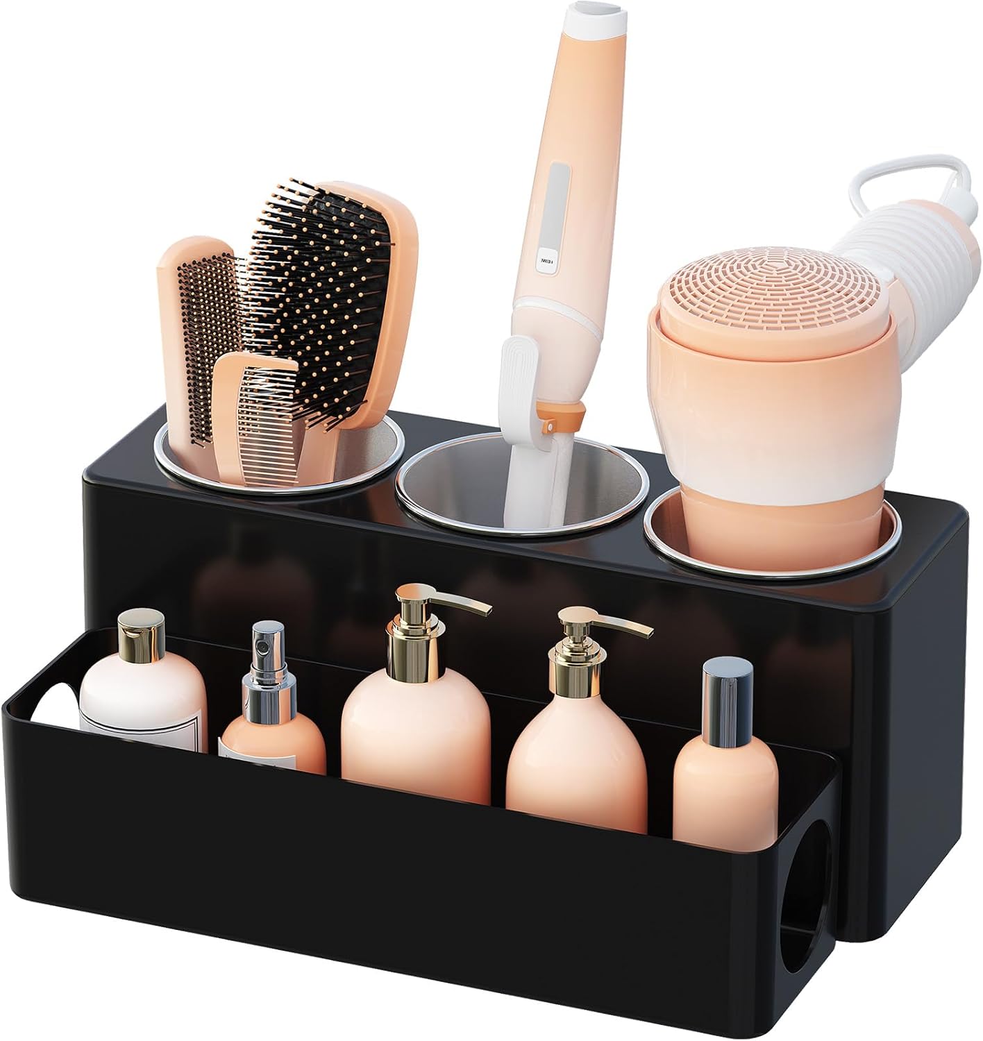 Lifewit Hair Tool Organizer and Blow Dryer Holder, Removable Bathroom Countertop Hair Styling Product Holder, Vanity Storage Stand for Skincare Accessories/Makeup/Toiletries, Black