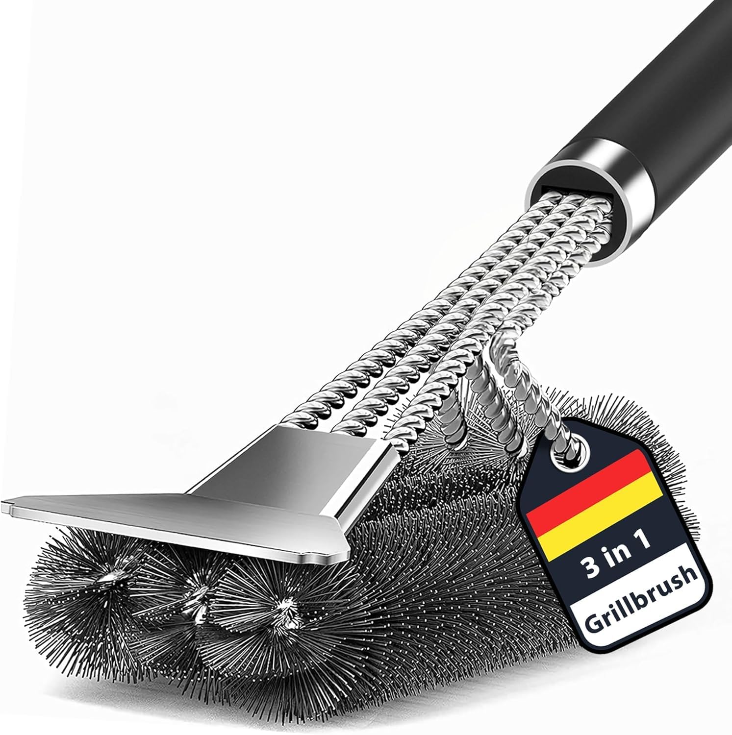 TNTOR Grill Brush for Outdoor BBQ - Stainless Steel Bristles & Scraper Deep Clean Charcoal Grill Grease - Stronger Heavy Duty Rustproof BBQ Accessories