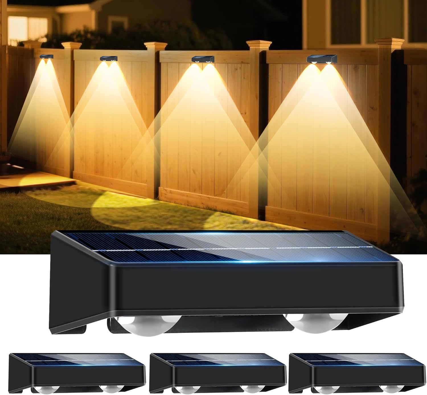 Solar Fence Lights 9-Color&Color Changing RGB Solar Lights Outdoor Waterproof IP65 Solar Wall Lights for Garden Backyard Deck Step Patio Wall 4Pack