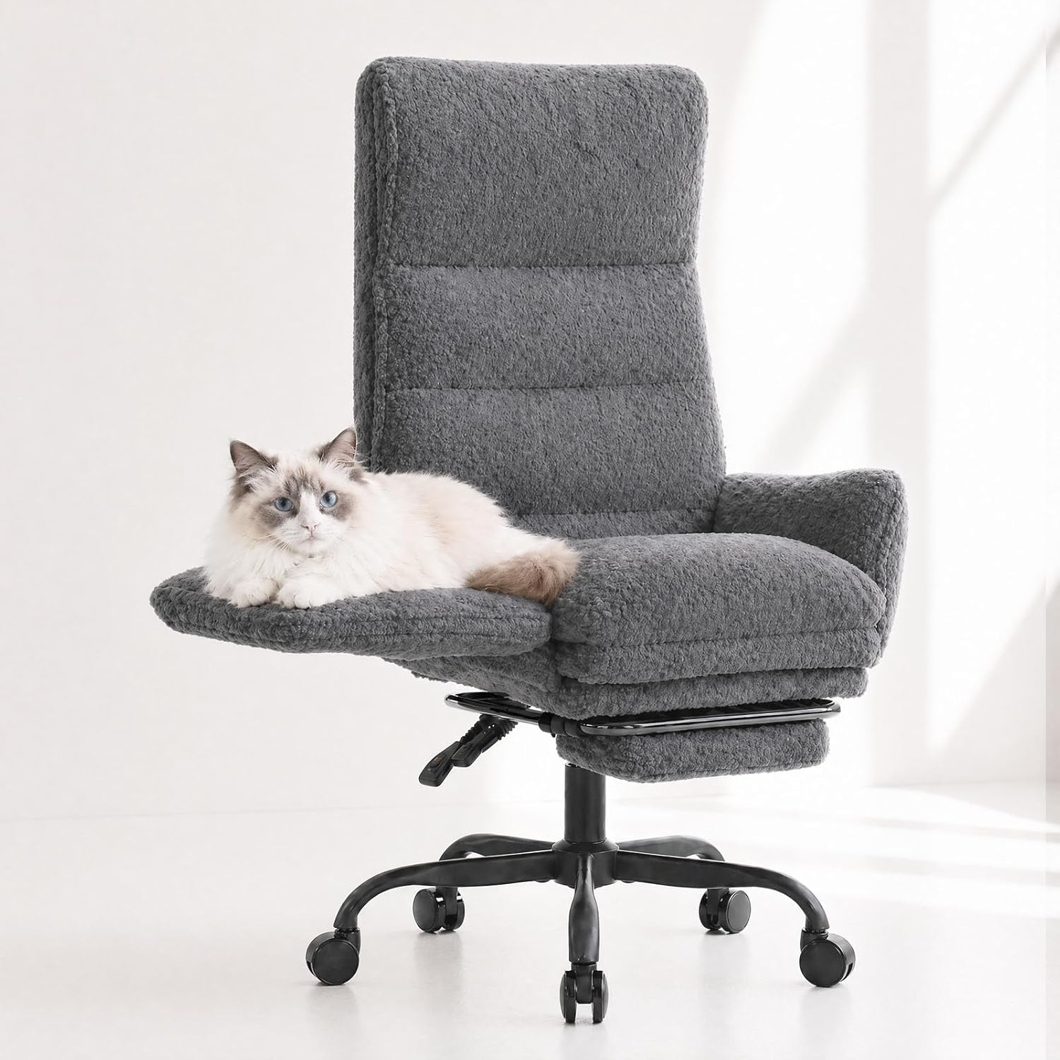 Desk Chair, High Back Office Chair for Home with Footrest and Lumbar Support, Big and Tall Gaming Chair for Adults, Adjustable Height Wide Seat Computer Chairs, Recliner, Comfy, Deep Grey
