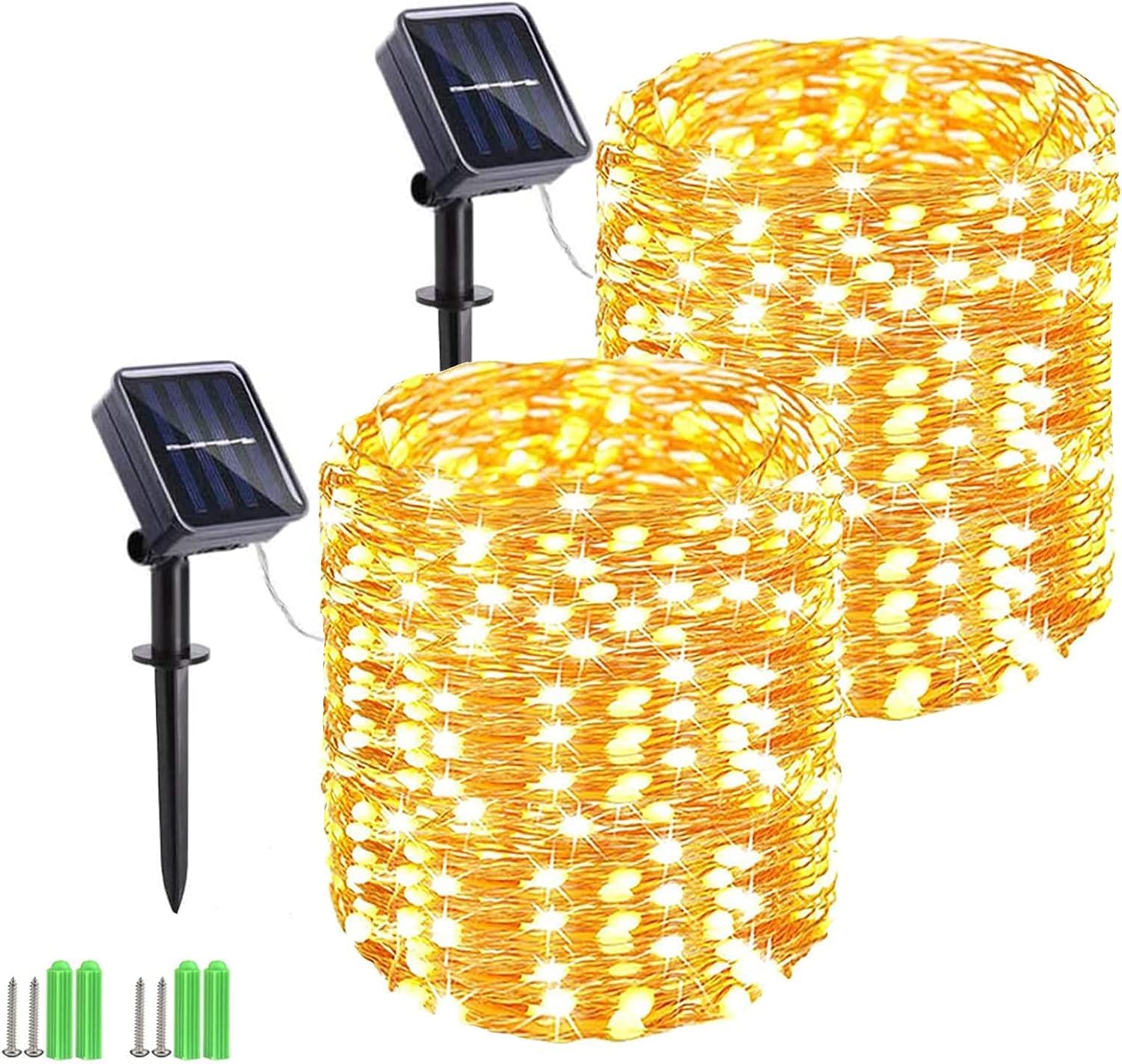 Toodour Solar Fairy String Lights, 2 Pack Total 30M 300 LED Outdoor Christmas Lights, 8 Modes Waterproof Copper Wire Solar Powered Outdoor Lights for Tree Garden Yard Party Xmas Decor (Warm White)