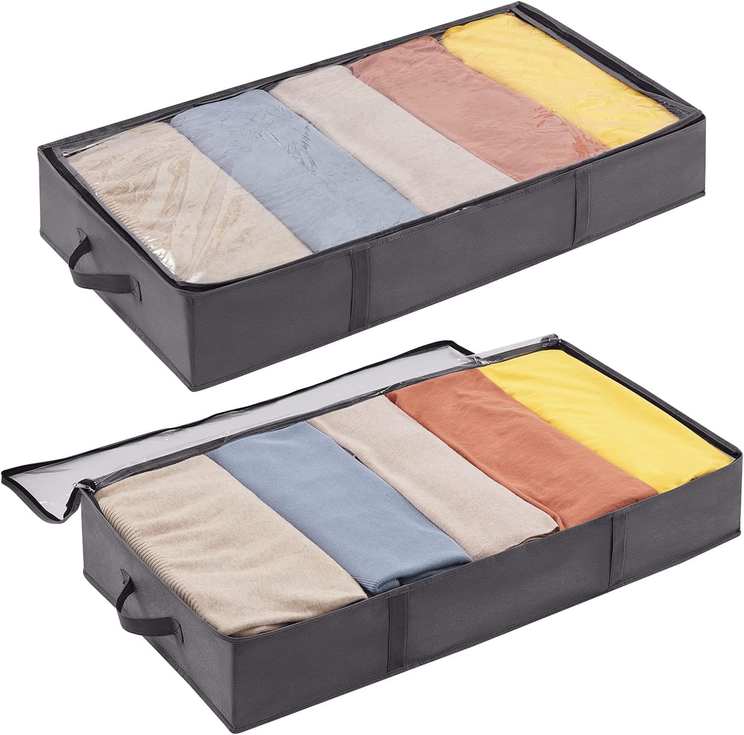 Lifewit Clothes Storage Bags Under Bed Storage Boxes Large Capacity with Reinforced Handle, Foldable Organizer Boxes for Blankets, Clothes, Grey, 65 L, 2 Pieces