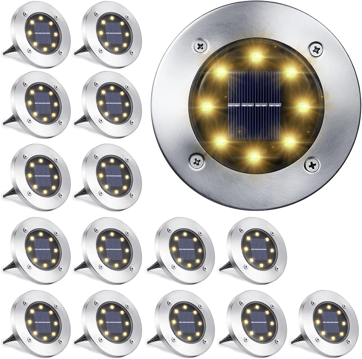 Toodour Solar Lights Outdoor, 16 Pack Solar Ground Lights Waterproof Garden In-Ground Lights - Bright Solar Disk Light Landscape Lighting for Lawn Yard Deck Patio Walkway Outdoor Decor - Warm White