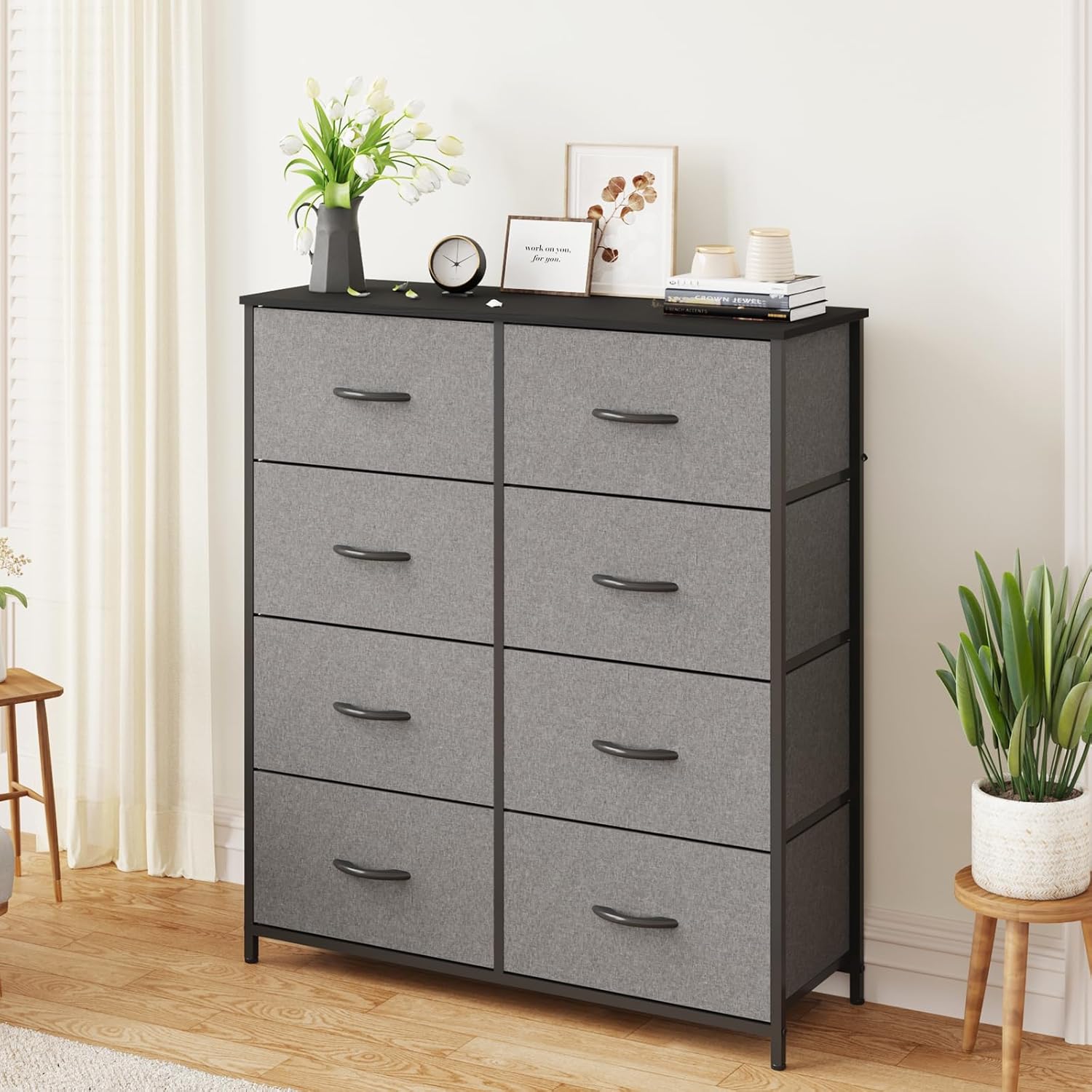 Advwin Chest of Drawers 8 Drawers Fabric Tower Dresser Organizer Clothes Toys Storage Unit Tallboy Storage Cabinet for Bedroom, Living Room, Hallway, Entryway,Office Gray