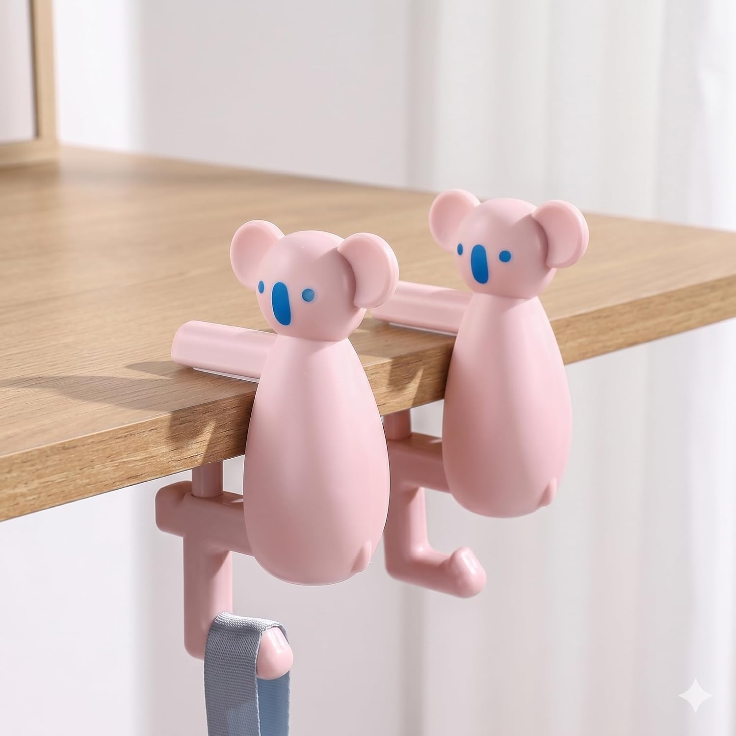 Cute Koala Purse Hook for Desk, Heavy Duty 22 Lbs Bag Hanger for Table, No Drill Anti-Slip Under Desk Hook Organizer for Backpack & Headphones, Aesthetic Office Accessories Gift (Pink-2Pack)