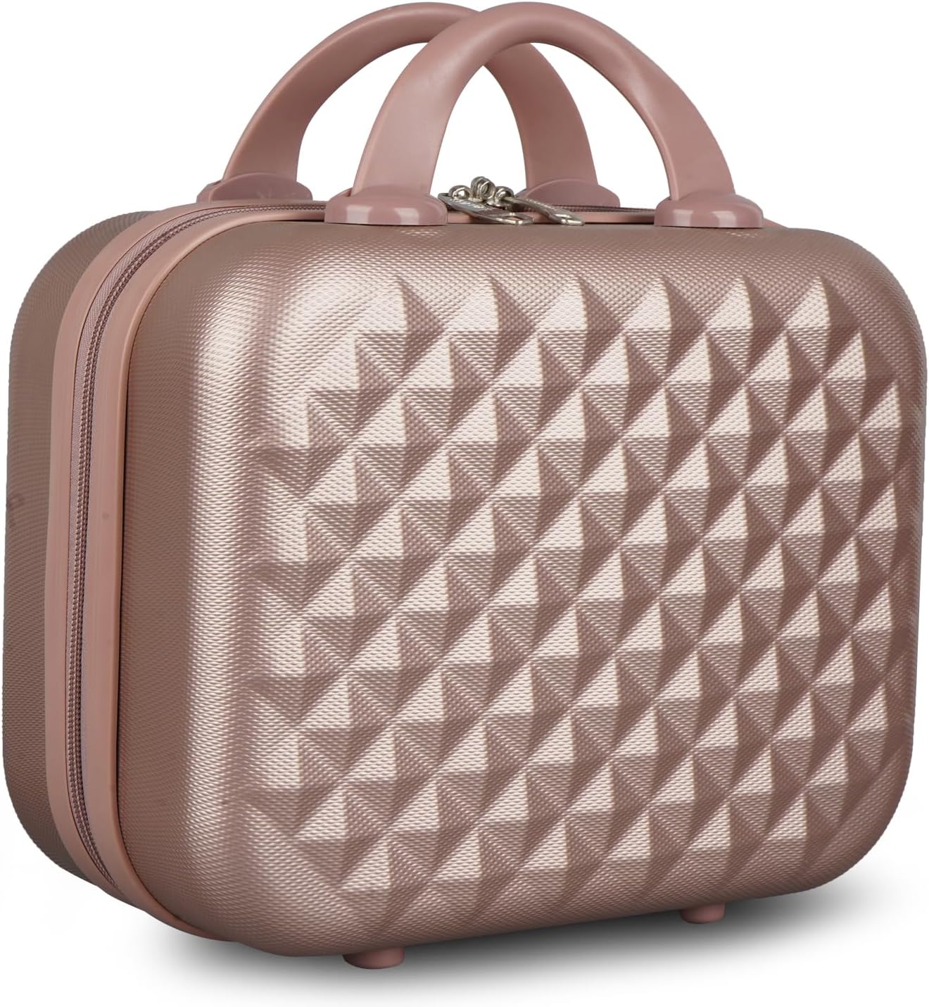 SHAMAX® Hard Shell Makeup Box Luggage Cosmetic Case Travel Makeup Suitcase Cosmetic Train Case Organizer Travel Luggage, Mini Luggage- ABS-Durable-3D Pattern Cabin Size 31.5X30X12.5CM, Rose Gold,