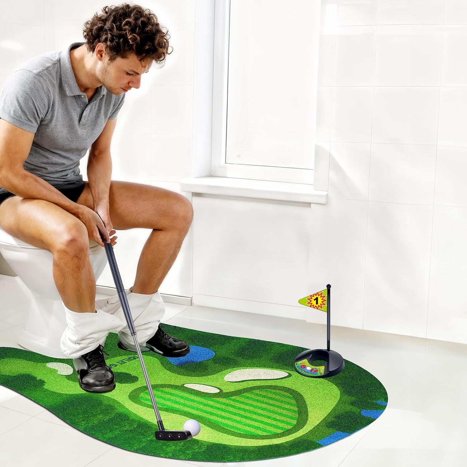 Toilet Golf Game, Mini Golf That Can Be Played in The Bathroom - Wonderful Toilet Time, Gag Gifts,Funny White Elephant Gift, Prank Dad Husband, Boyfriend, Men
