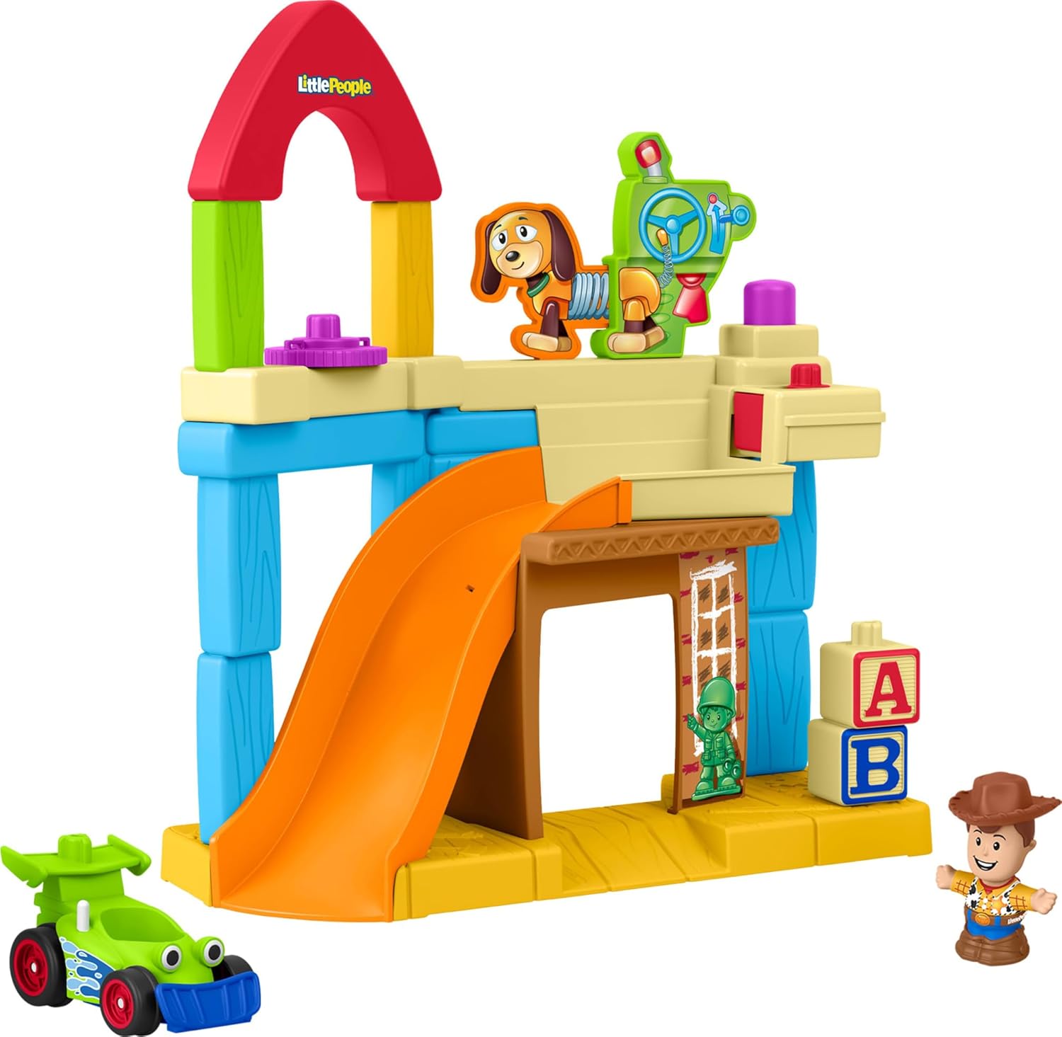 Fisher-Price Little People Toddler Toy Disney & Pixar Toy Story Andy’s Room Playset with Woody Figure & RC Vehicle for Kids Ages 18+ Months