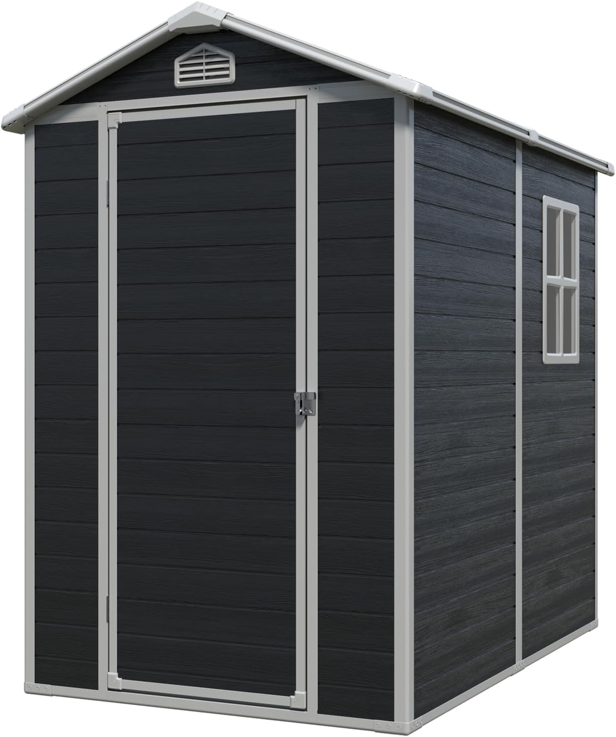 Plastic Outdoor Storage Shed Kit-Perfect to Store Patio Furniture, for Bike, Garbage Can, Tool, Outside Sheds & Outdoor Storage Storage Box with Lockable Door (Black, 134×194×199 cm)