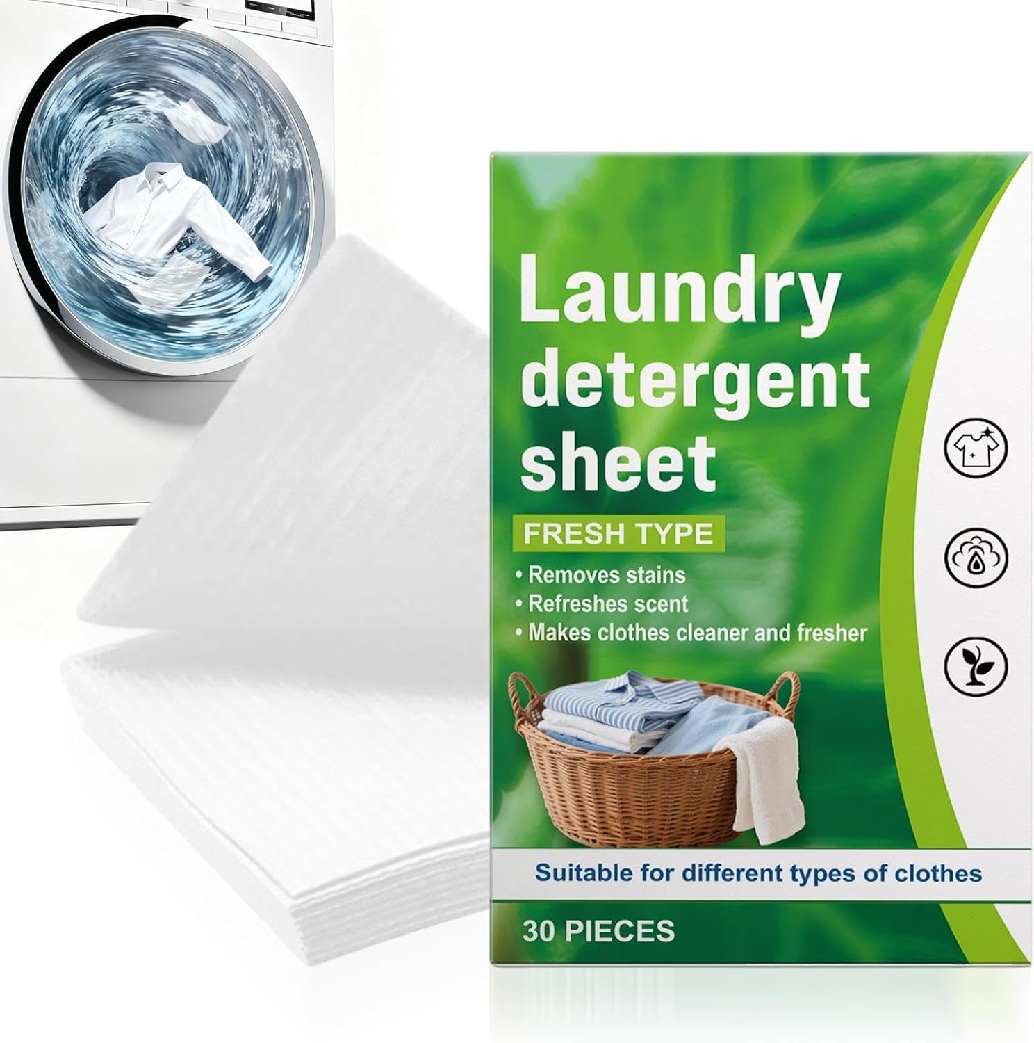 Laundry Detergent Sheets | 30 Counts Long-lasting Powerful Sheets | Wash Stain Remover - for Milk Sweat Oil Blood Home Shirt Bathroom Household Daily Nursery Travel Offices
